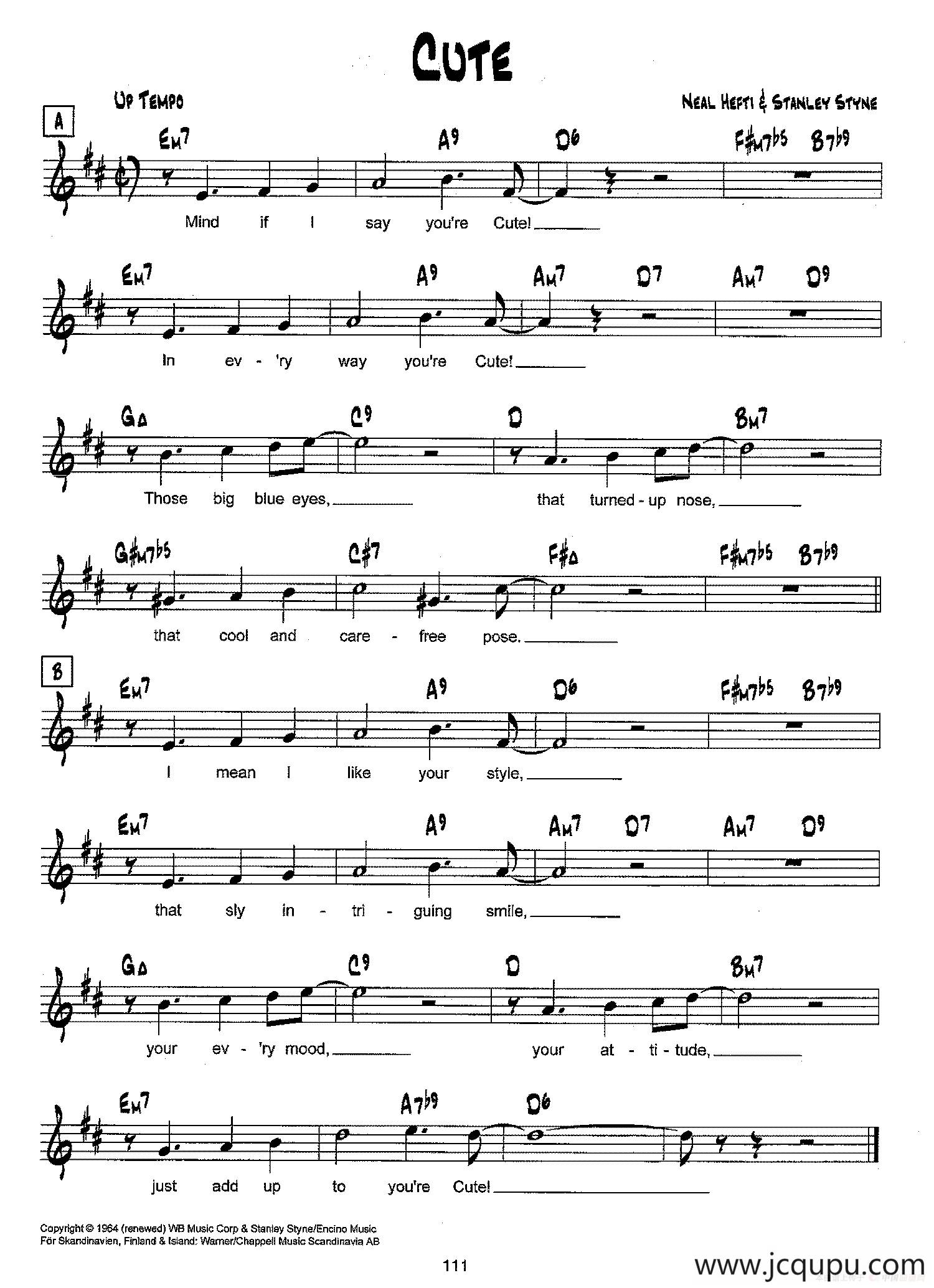 降B爵士乐谱：CUTE简谱