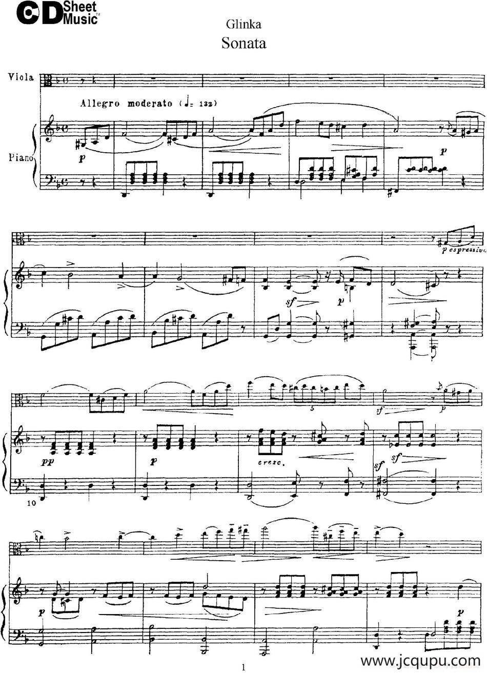 Gli<x>nka Sonata（小提琴+钢琴伴奏）简谱