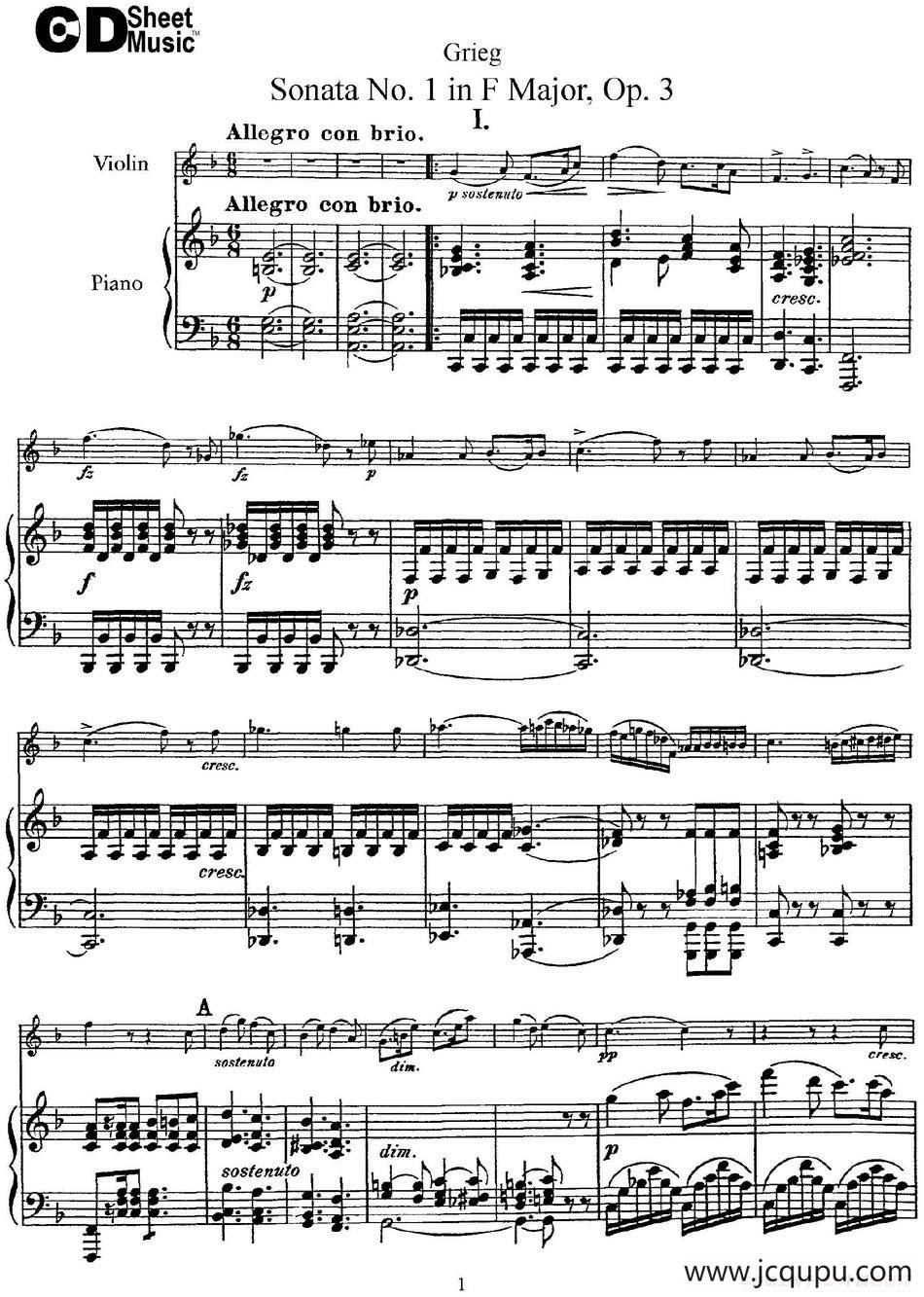 Violin Sonata No.1 Op.3（小提琴+钢琴伴奏）简谱