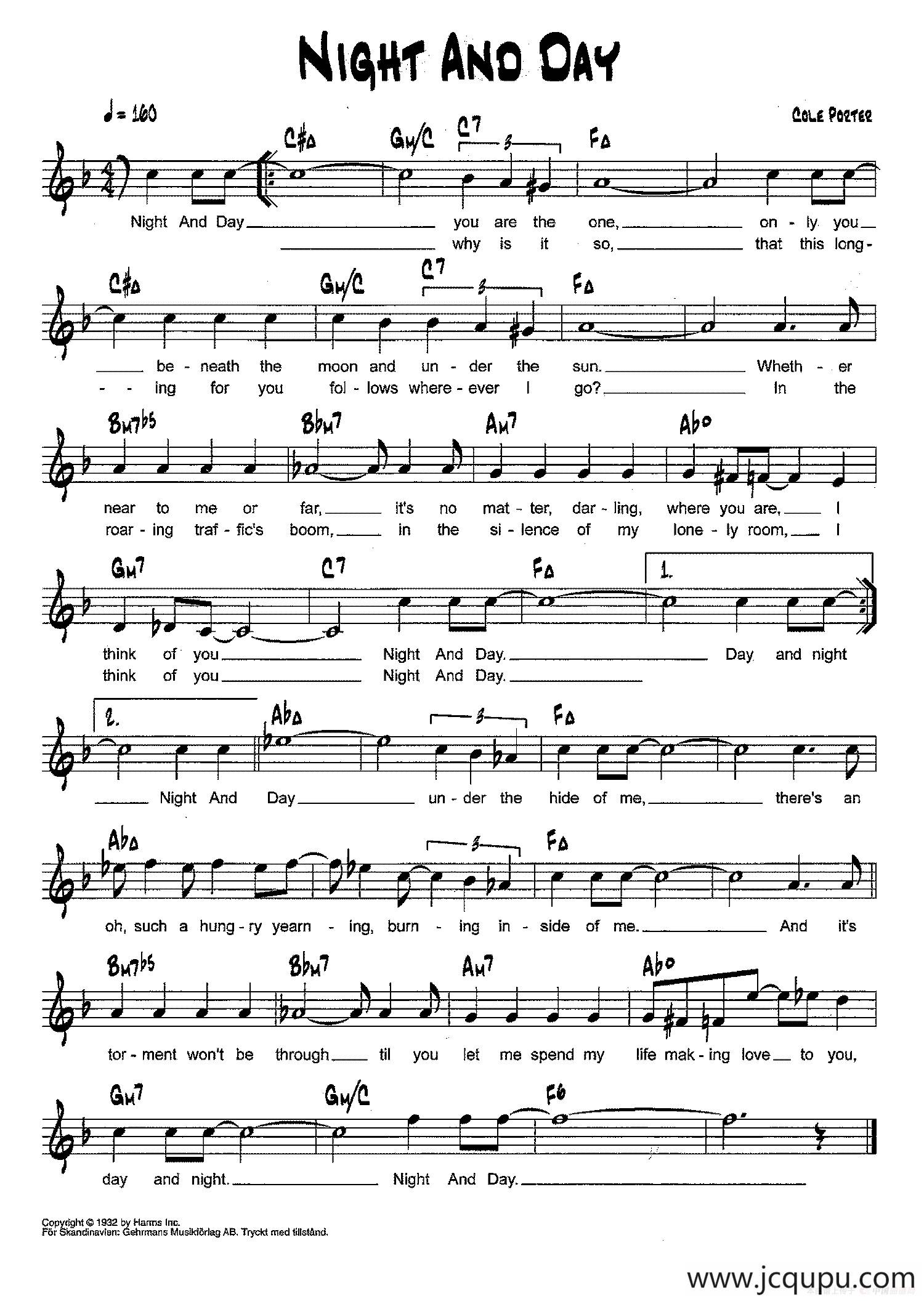 降B爵士乐谱：NIGHT AND DAY简谱