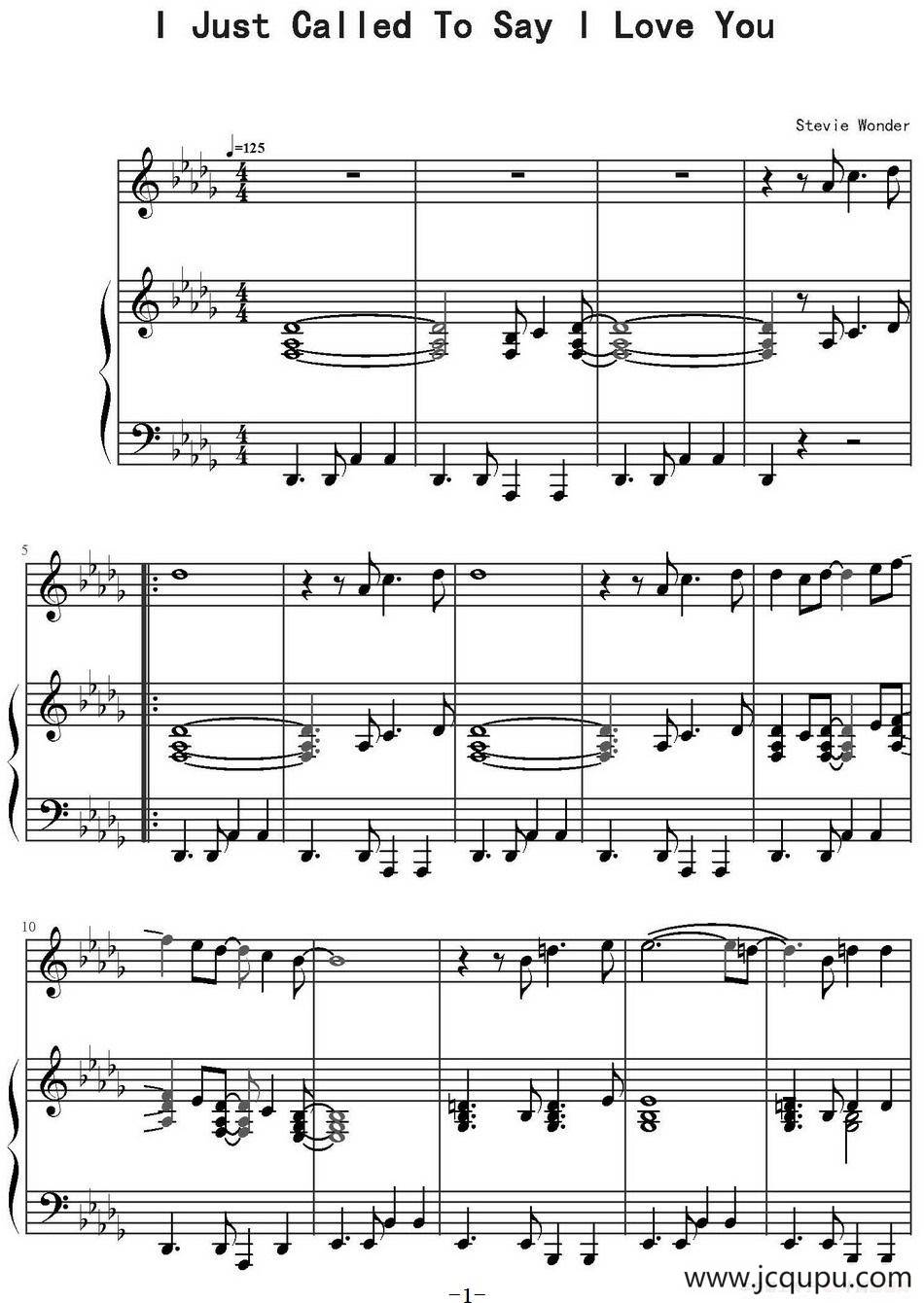 I Just Called to Say I Love You 电话诉衷情简谱