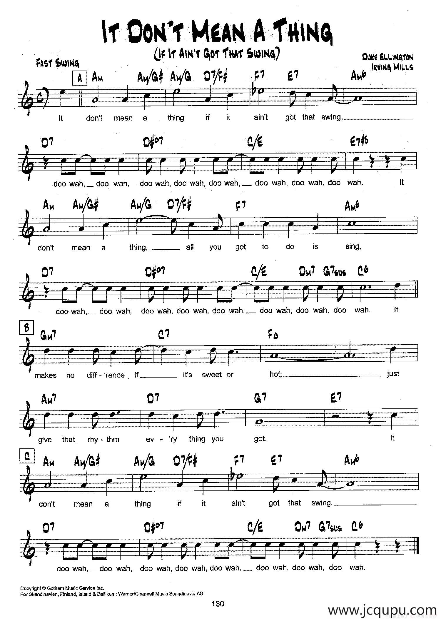 降B爵士乐谱：IT DON'T MEAN A THING简谱