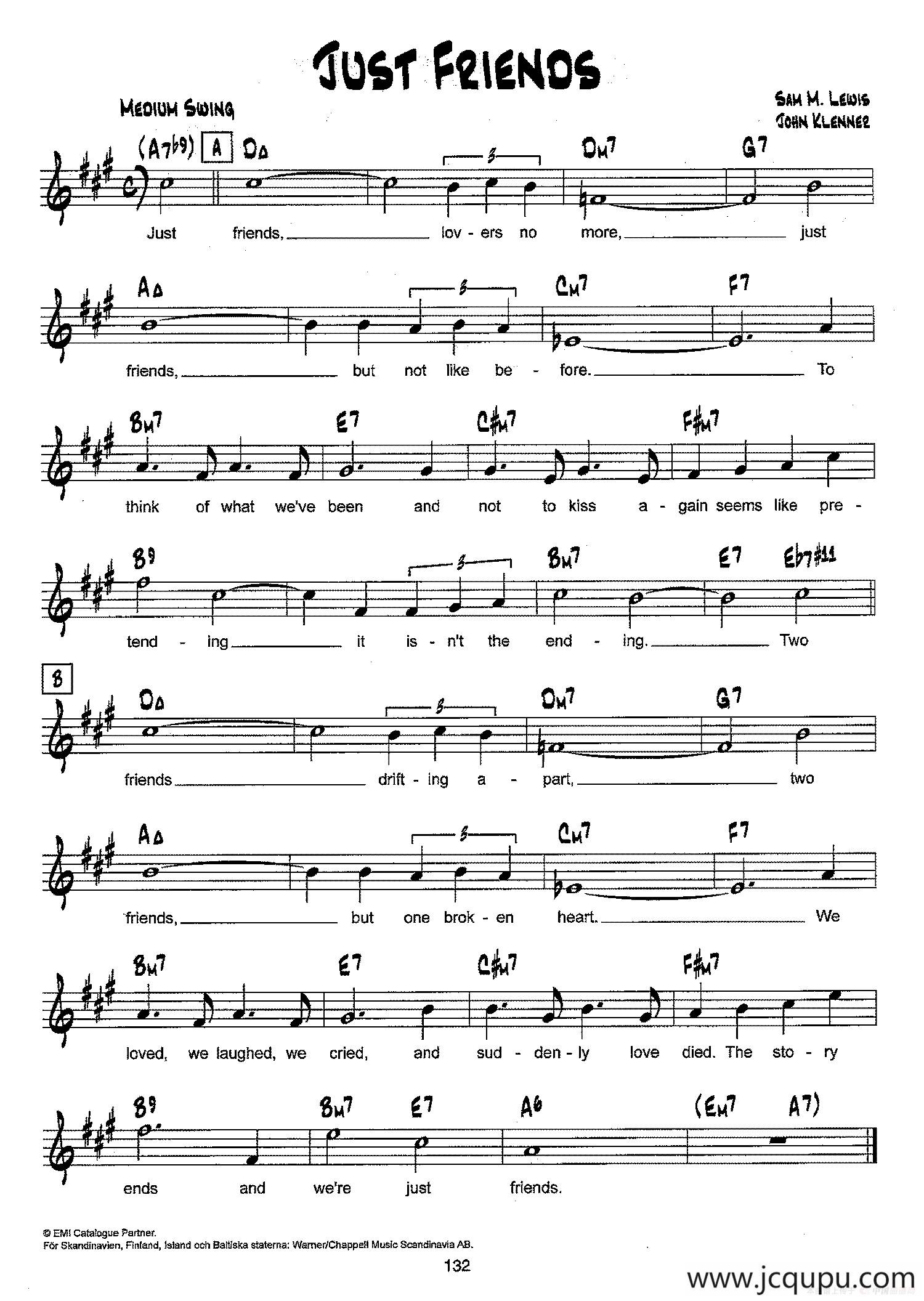 降B爵士乐谱：JUST FRIENDS简谱