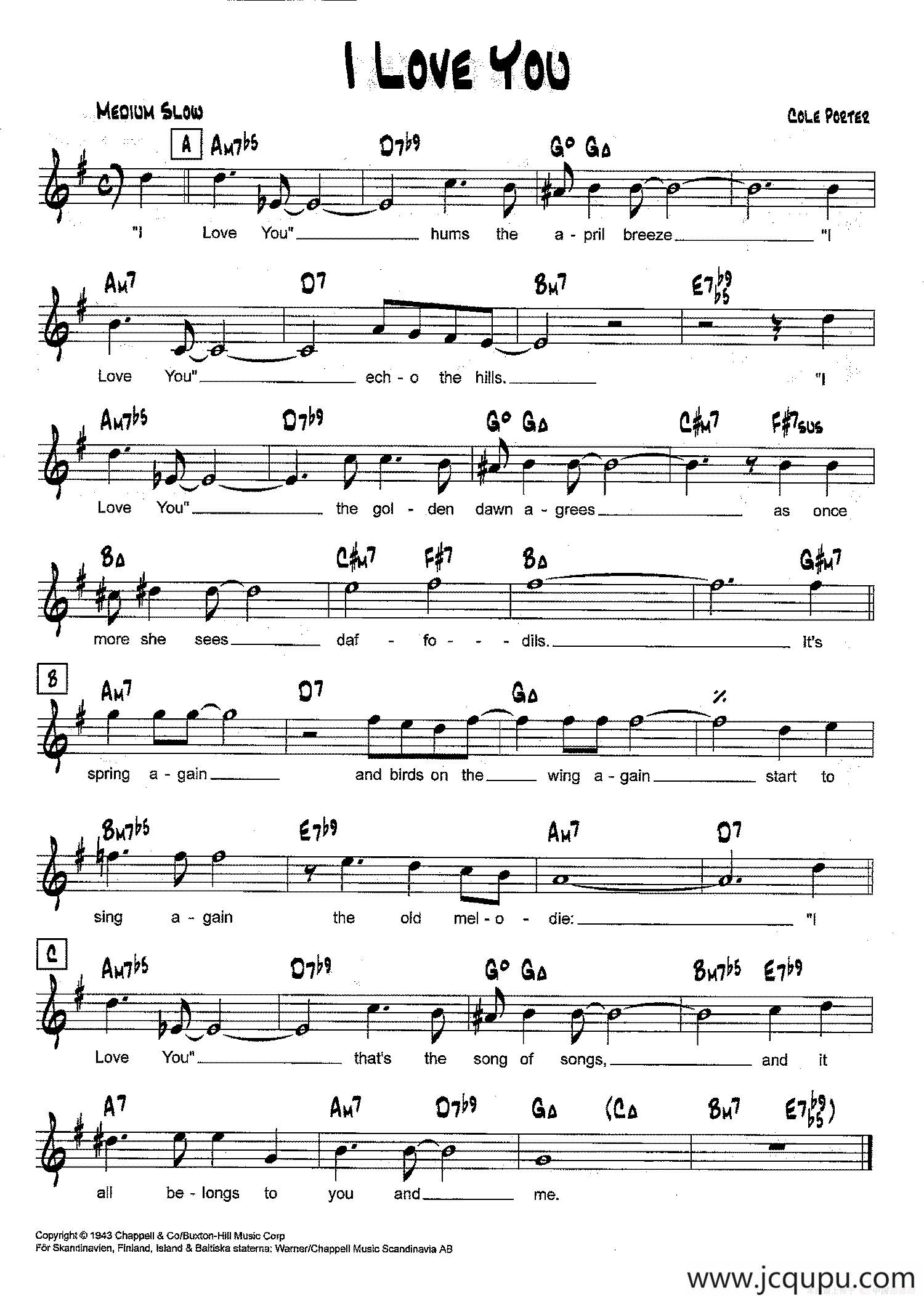 降b爵士乐谱:i love you简谱