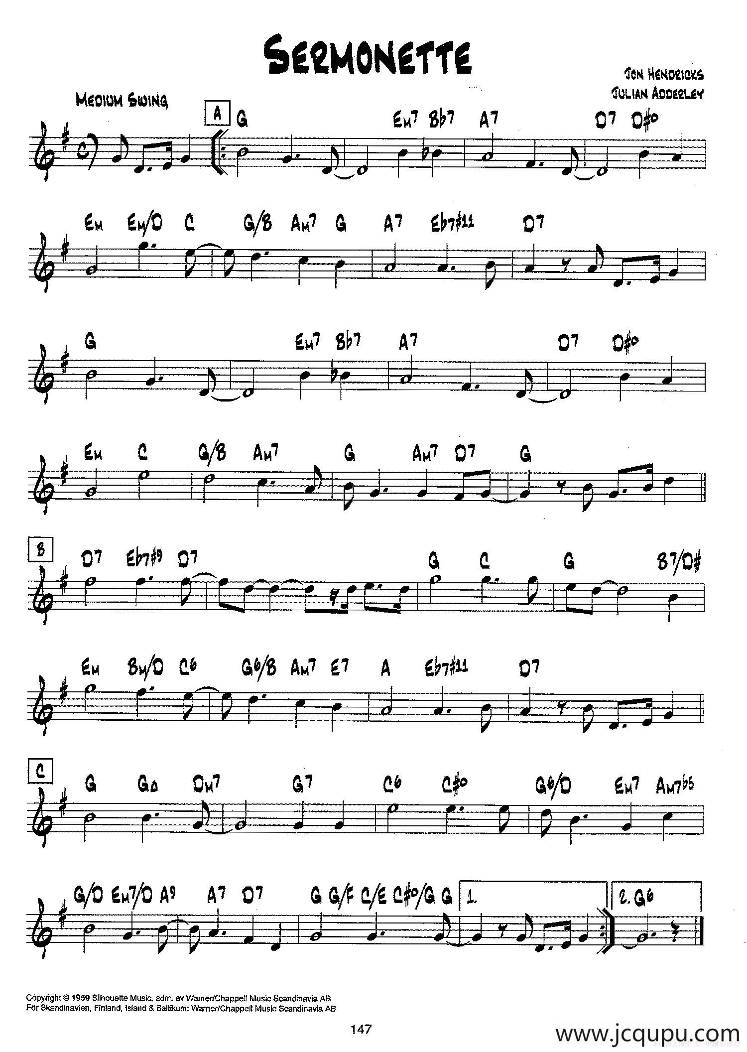 降B爵士乐谱：SERMONETTE简谱