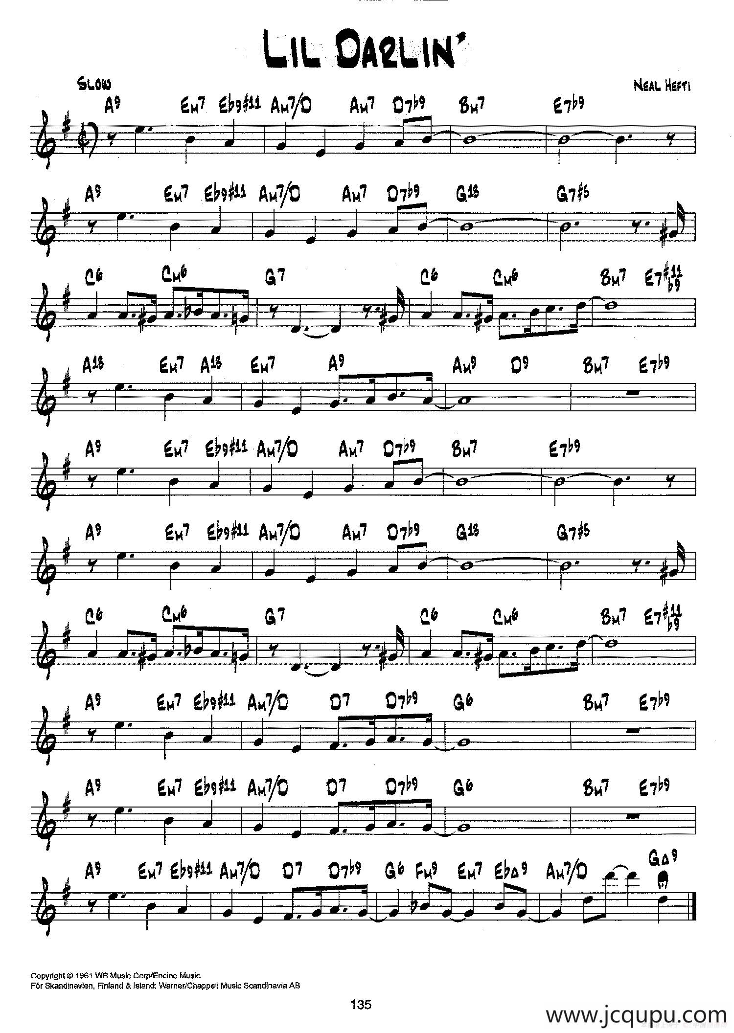 降B爵士乐谱：LIL DARLIN'简谱