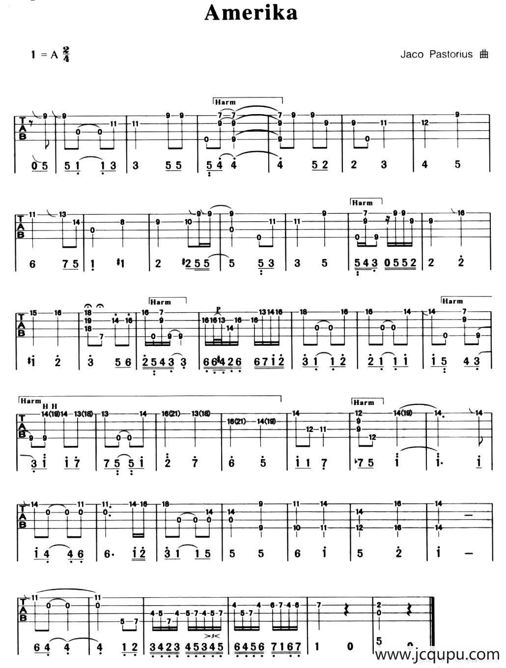 Amerika（贝司谱）简谱