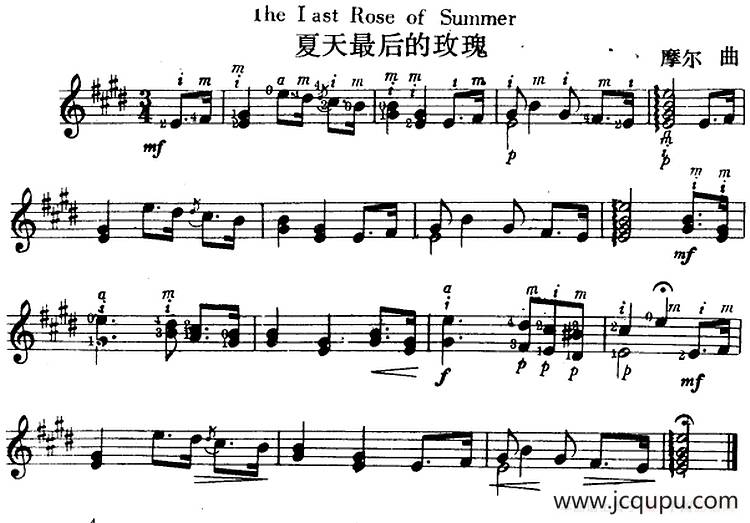 西班牙吉他独奏曲：夏天最后的玫瑰简谱