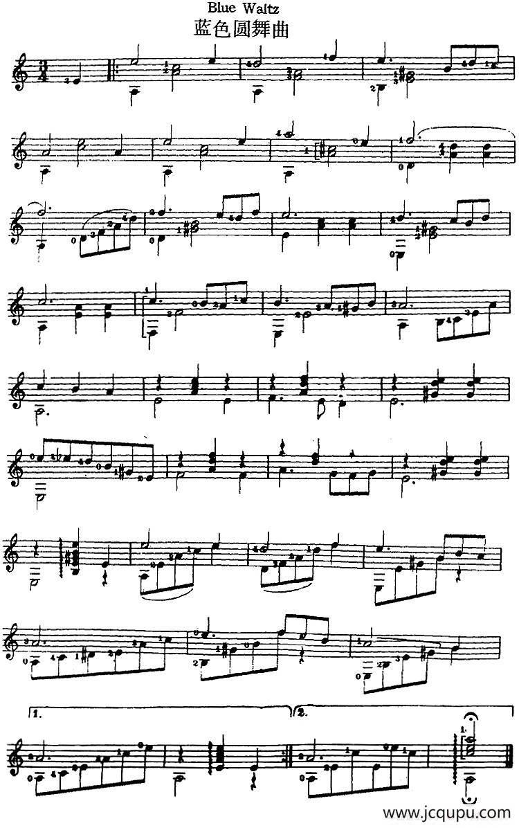 西班牙吉他独奏曲：蓝色圆舞曲简谱