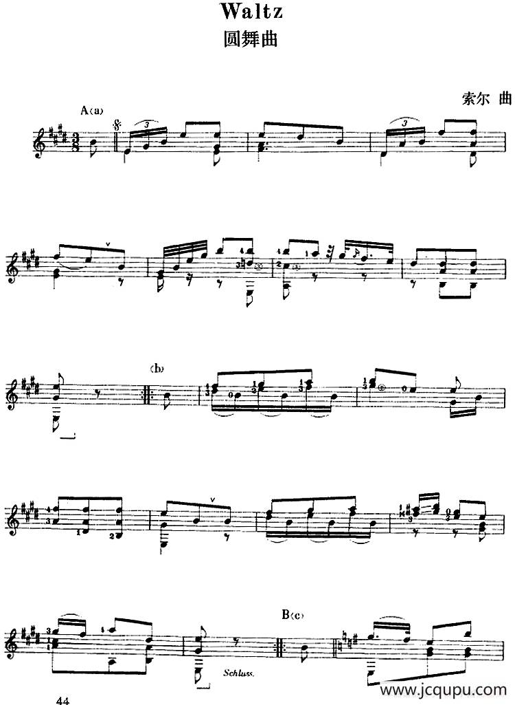 西班牙吉他独奏曲：圆舞曲简谱