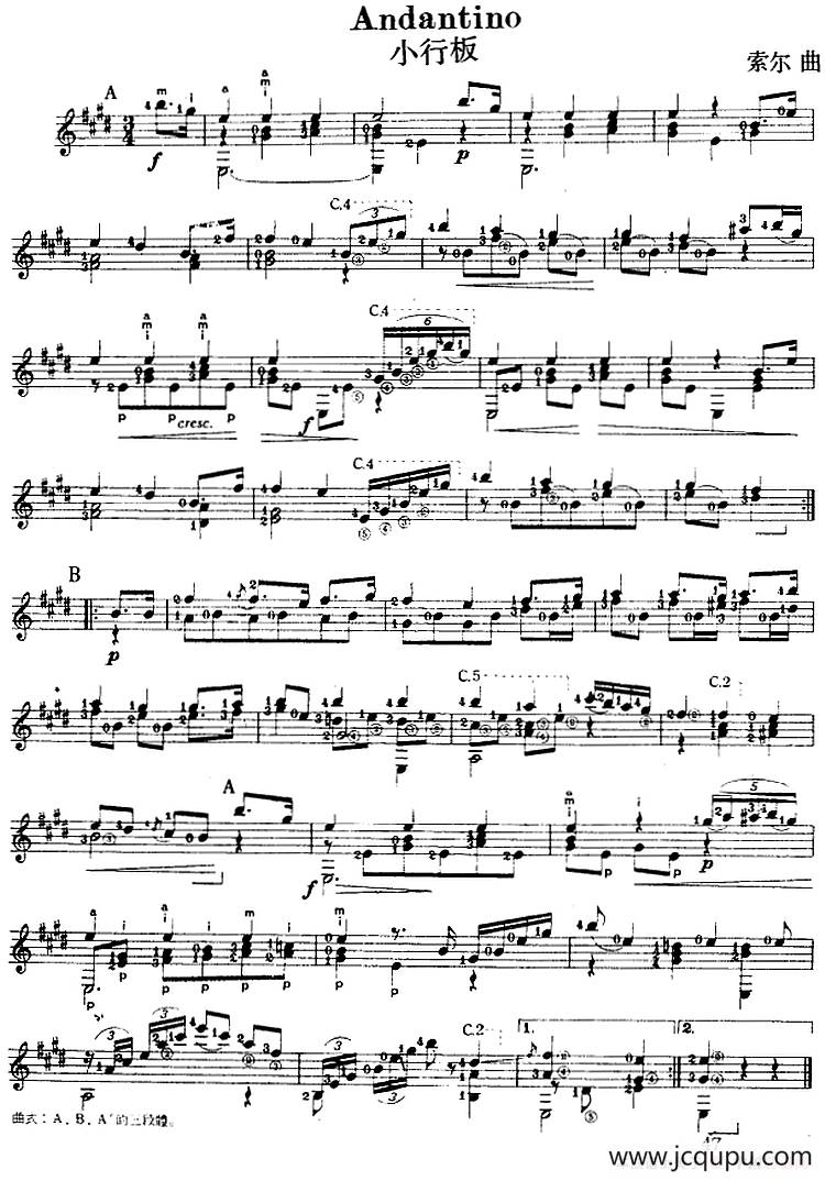 西班牙吉他独奏曲：小行板简谱