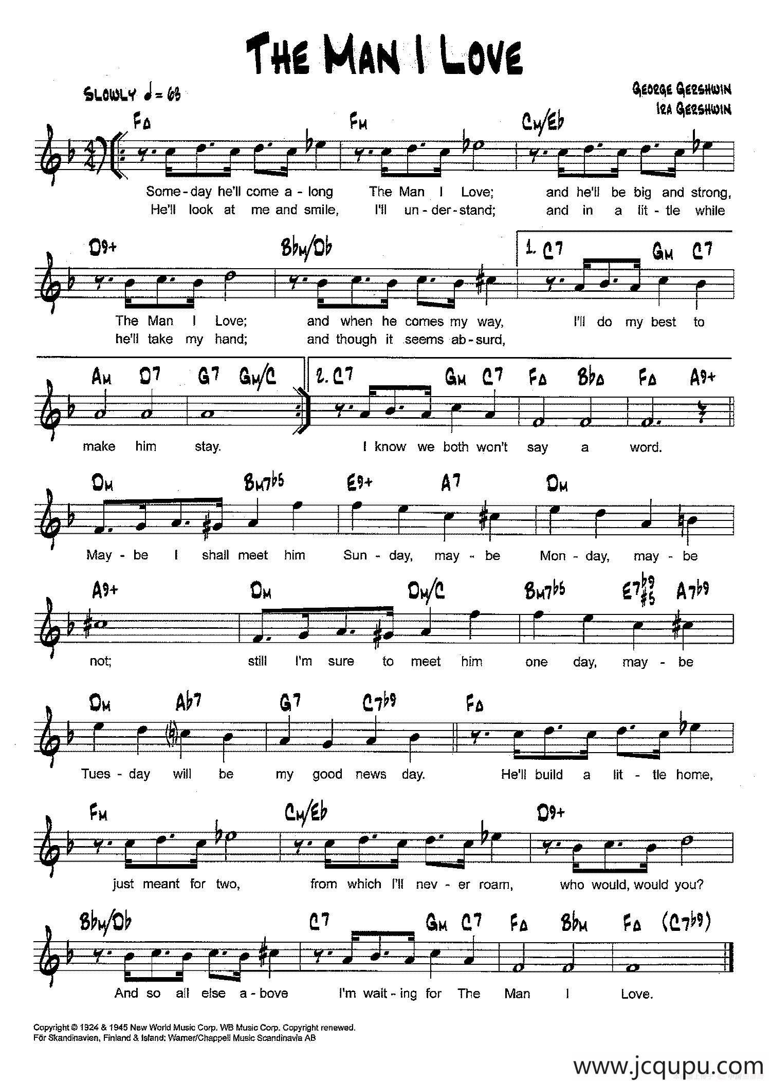 降B爵士乐谱：THE MAN I LOVE简谱