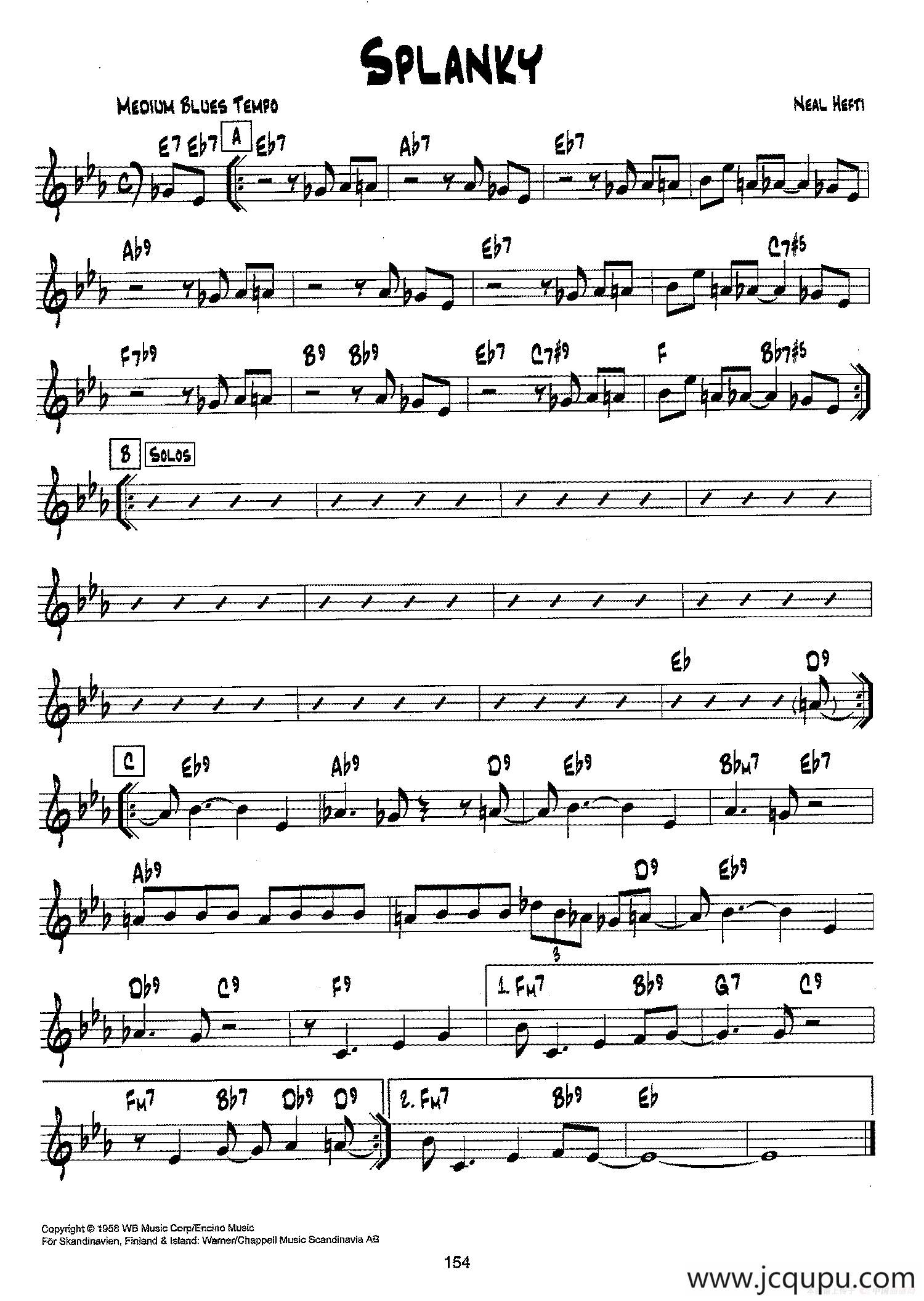 降B爵士乐谱：SPLANKY简谱