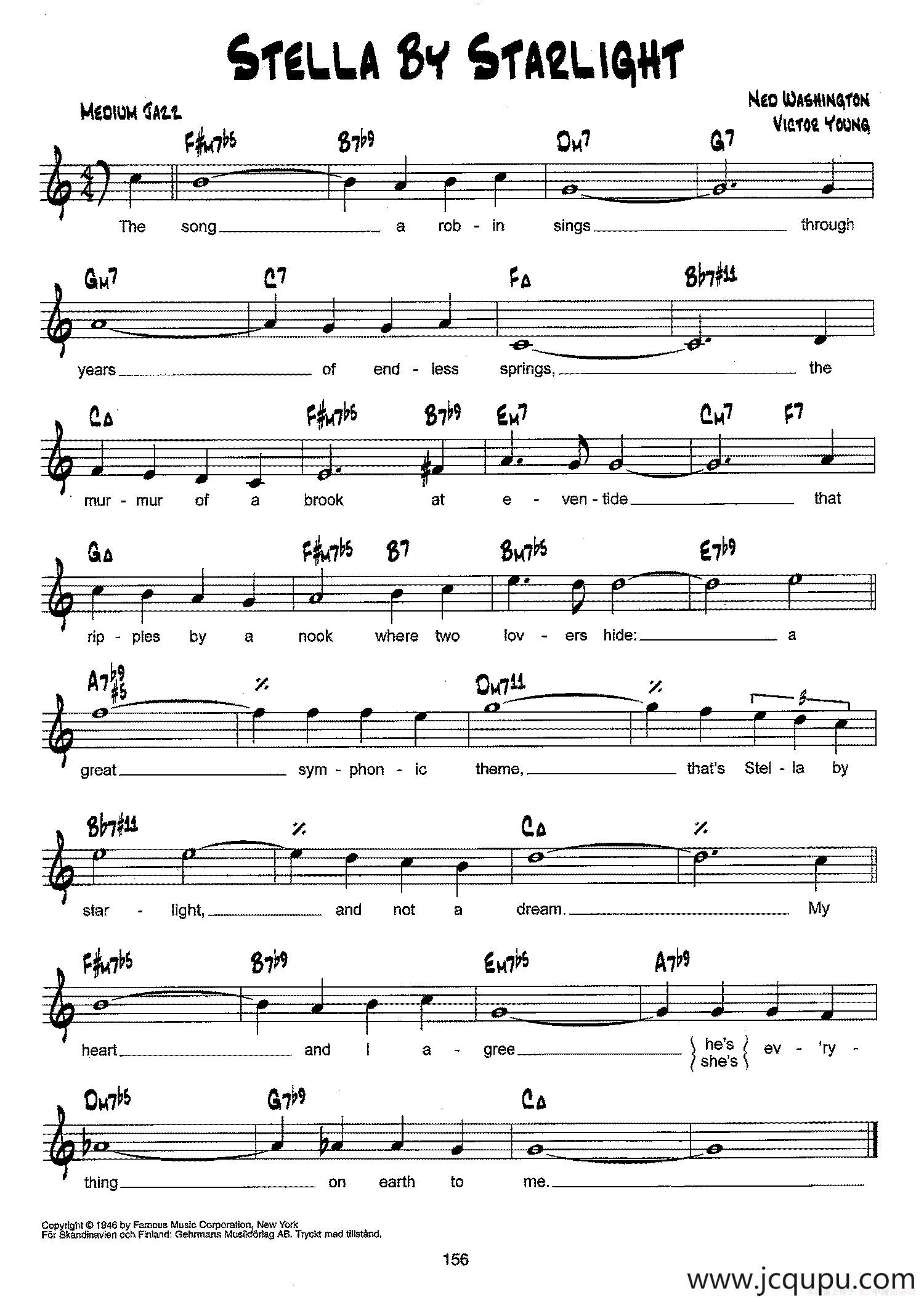 降B爵士乐谱：STELLA BY STARLIGHT简谱