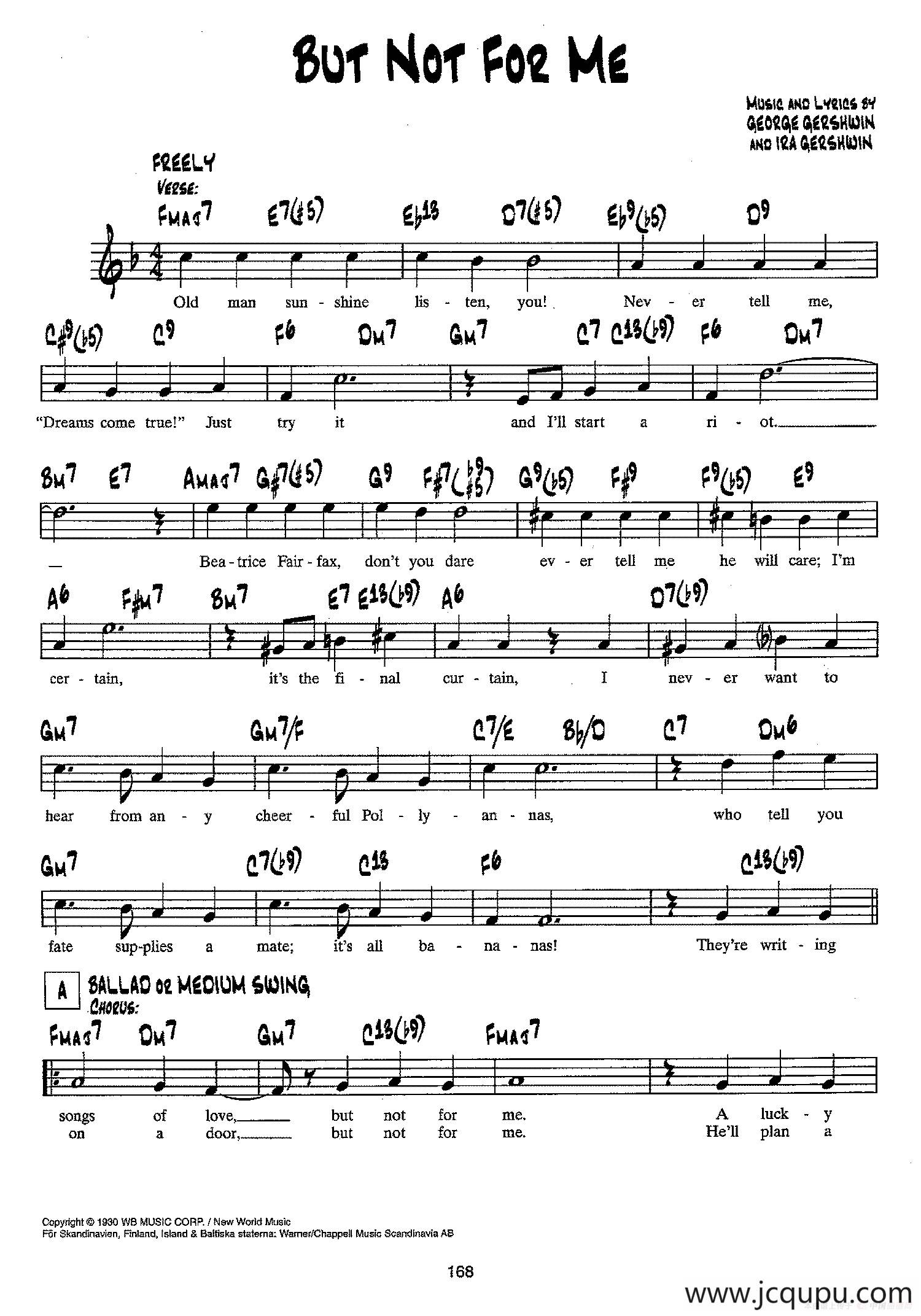 降B爵士乐谱：BUT NOT FOR ME简谱