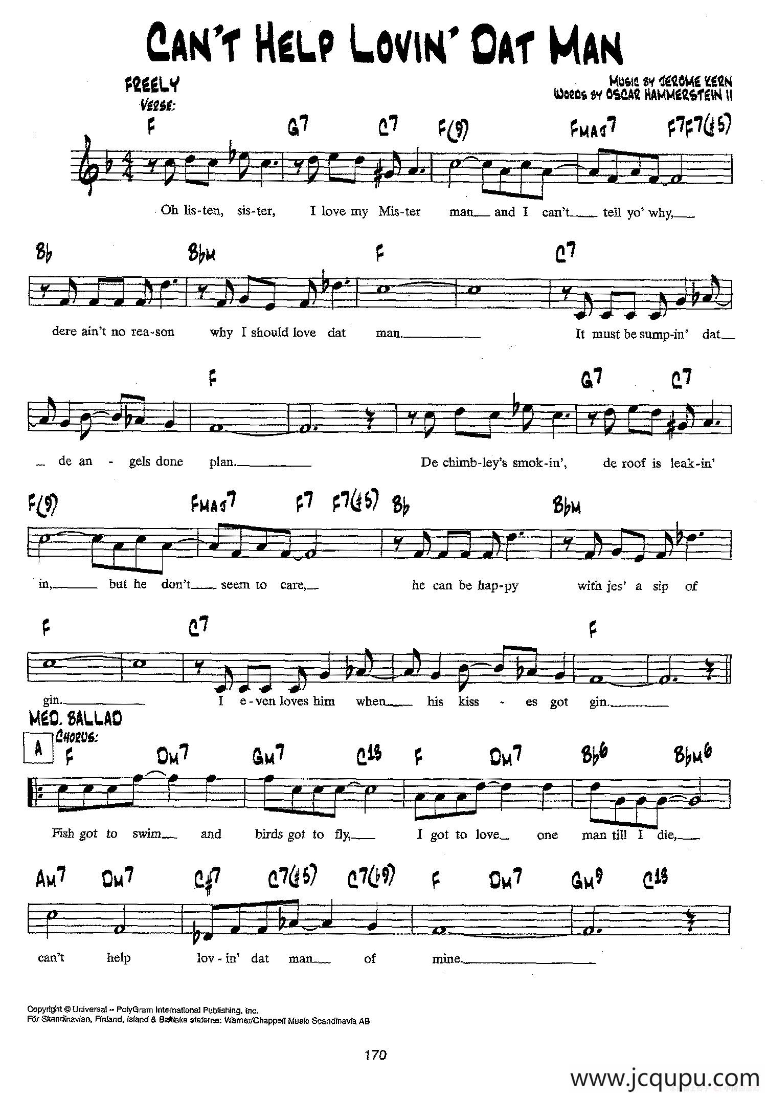 降B爵士乐谱：CAN'T HELP LOVIN' DAT MAN简谱