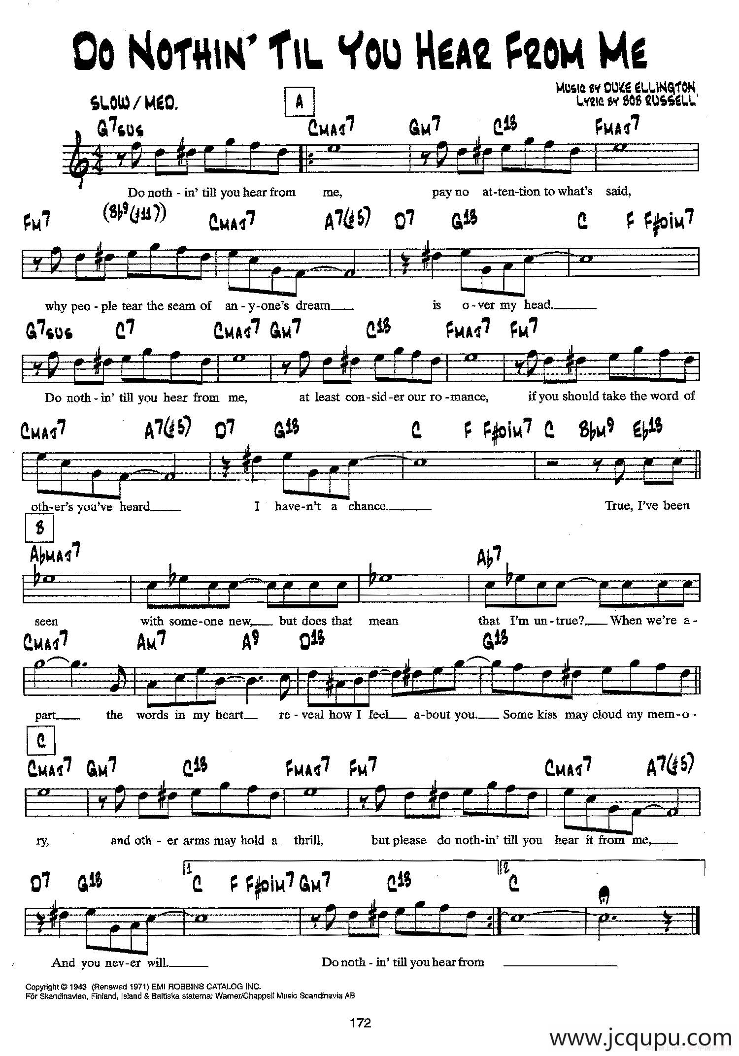 降B爵士乐谱：DO NOTHIN' TIL YOU HEAR FROM ME简谱