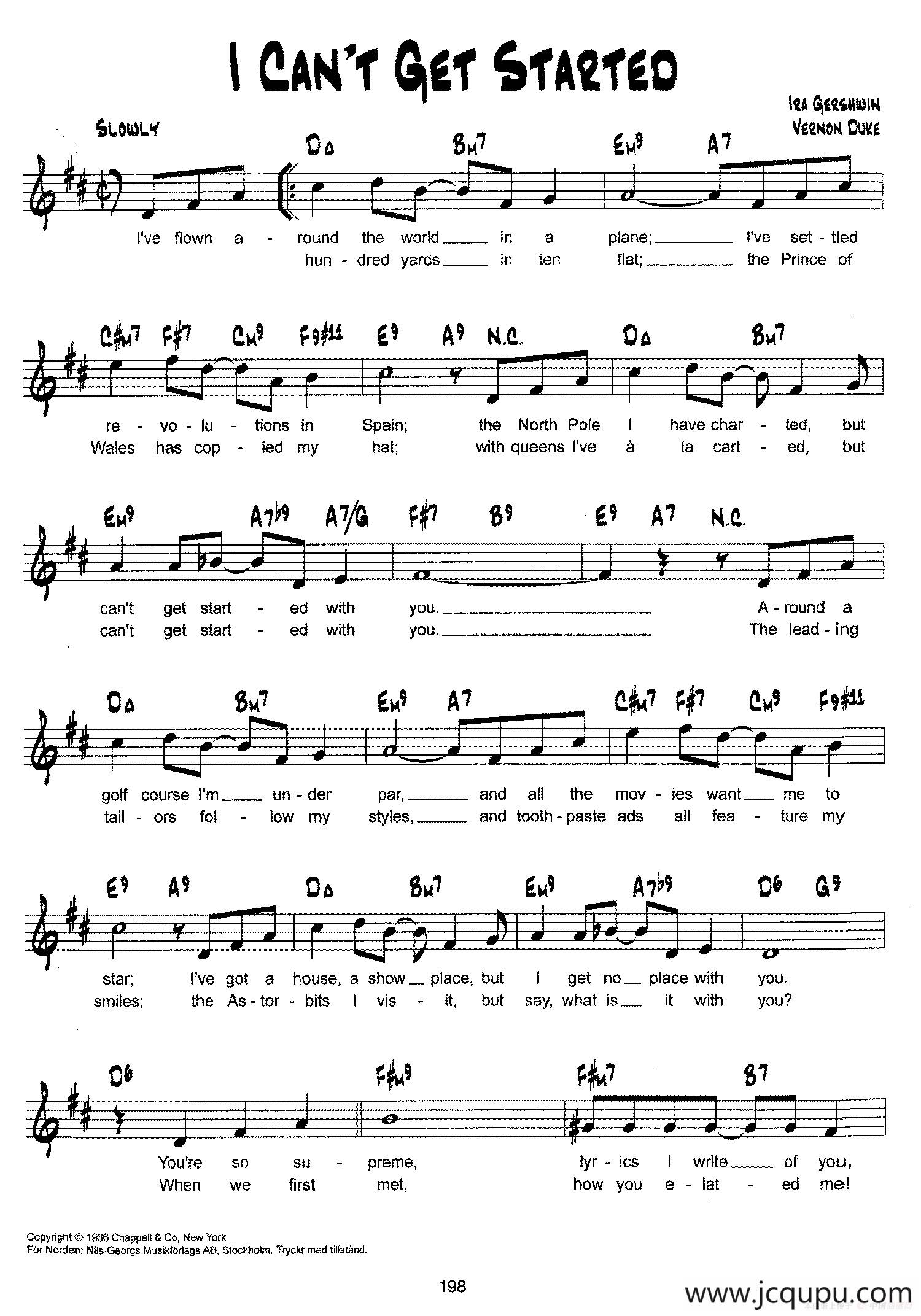 降B爵士乐谱：I CAN'T GET STARTED简谱