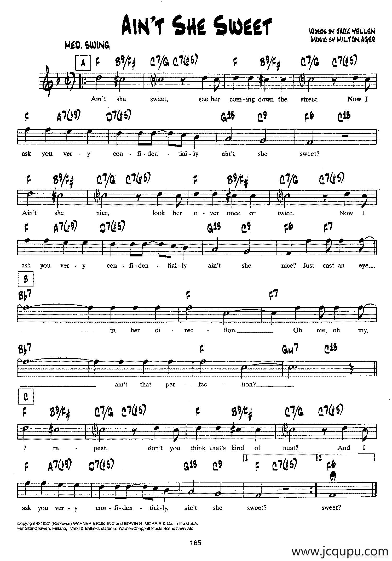 降B爵士乐谱：AIN'T SHE SWEET简谱