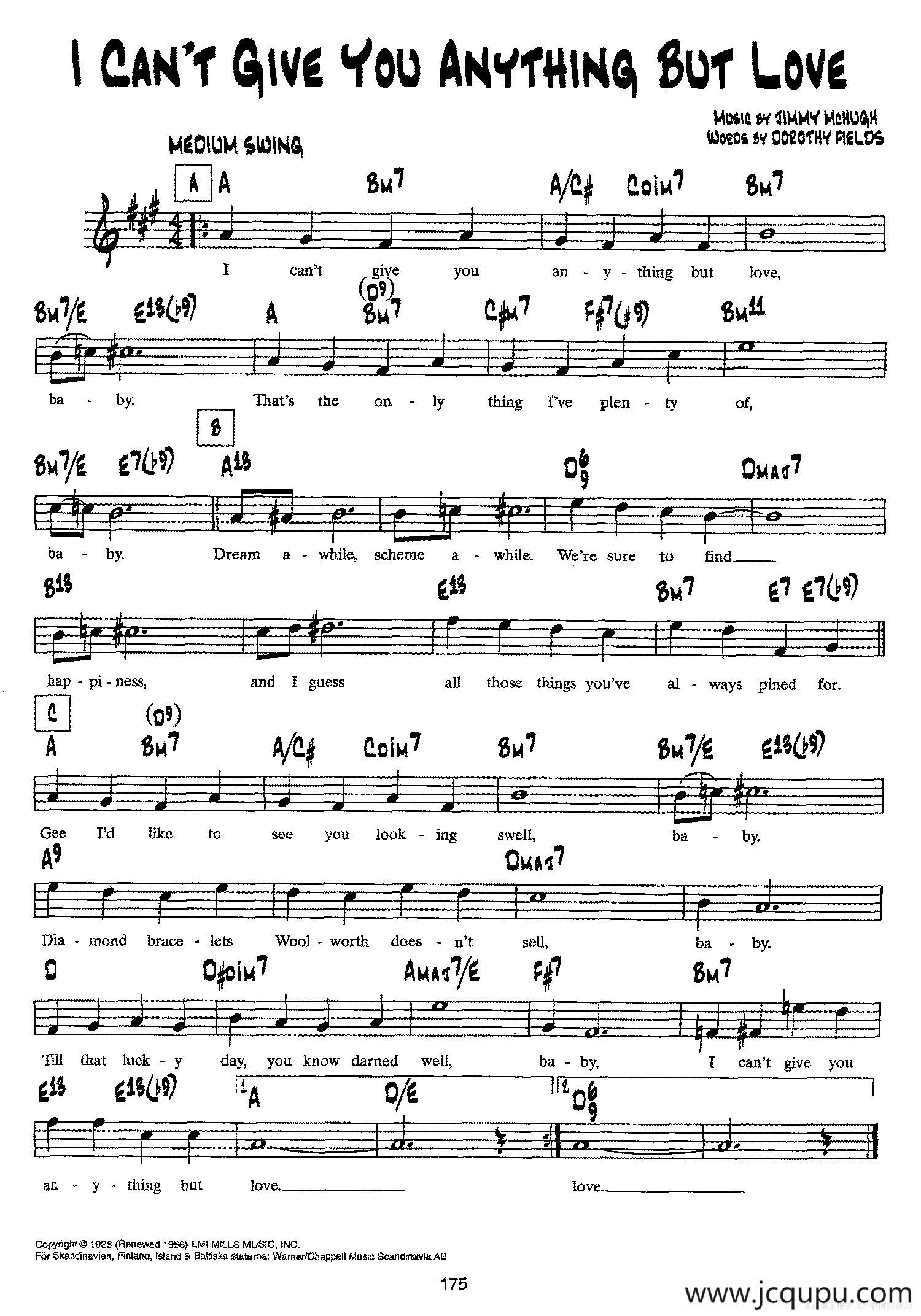 降B爵士乐谱：I CAN'T GIVE YOU ANYTHING BUT LOVE简谱