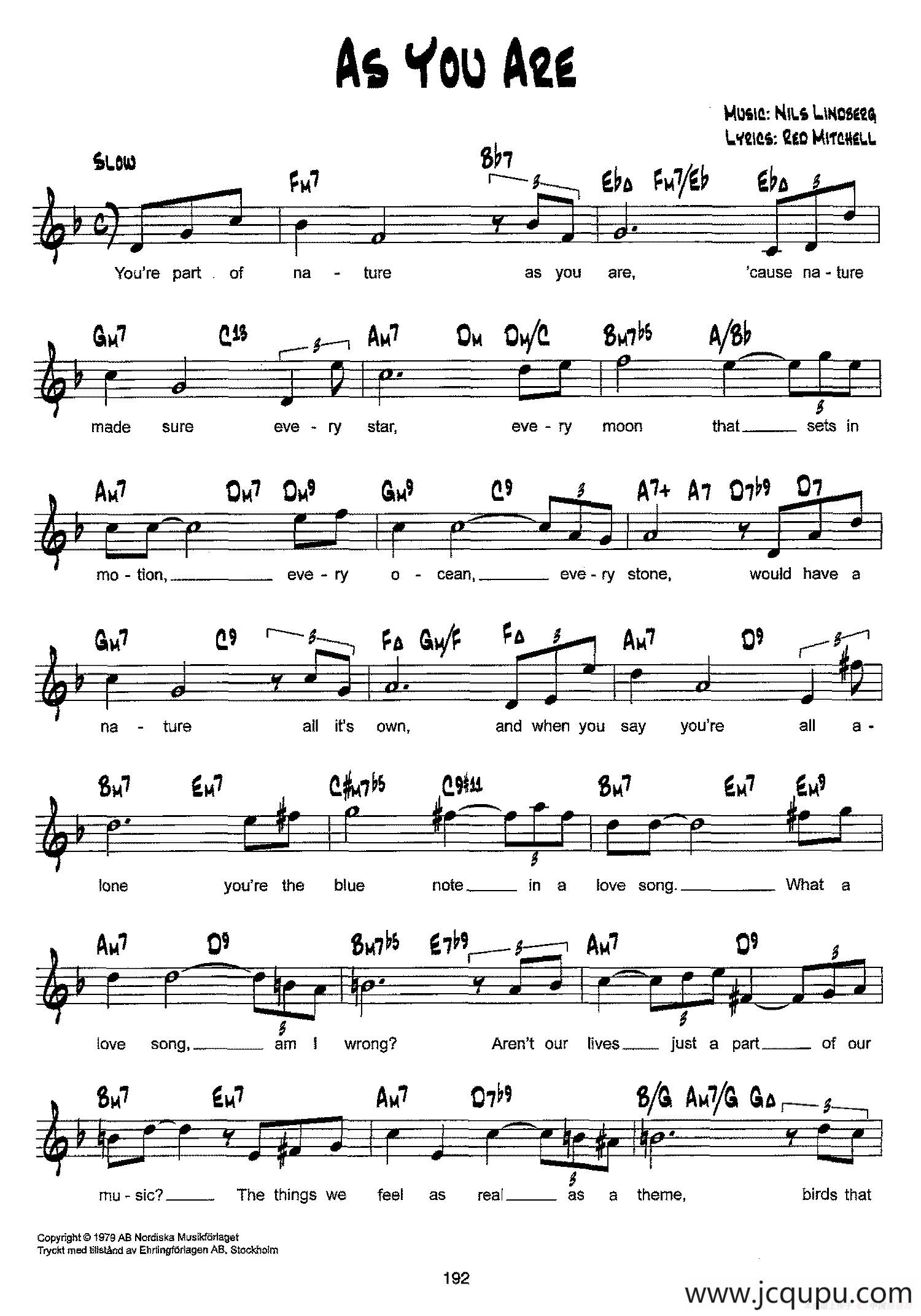 降B爵士乐谱：AS YOU ARE简谱