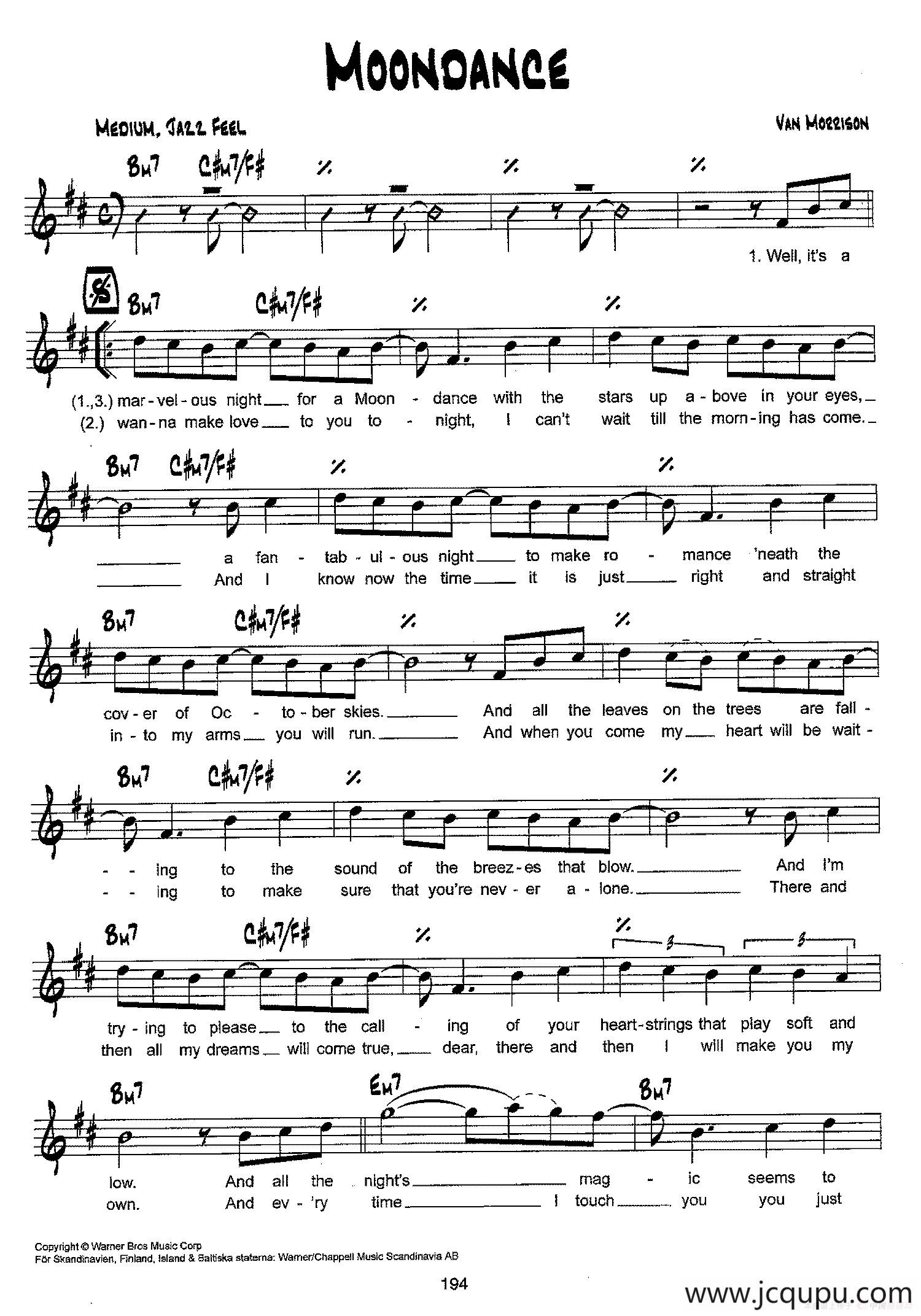 降B爵士乐谱：MOONDANCE简谱