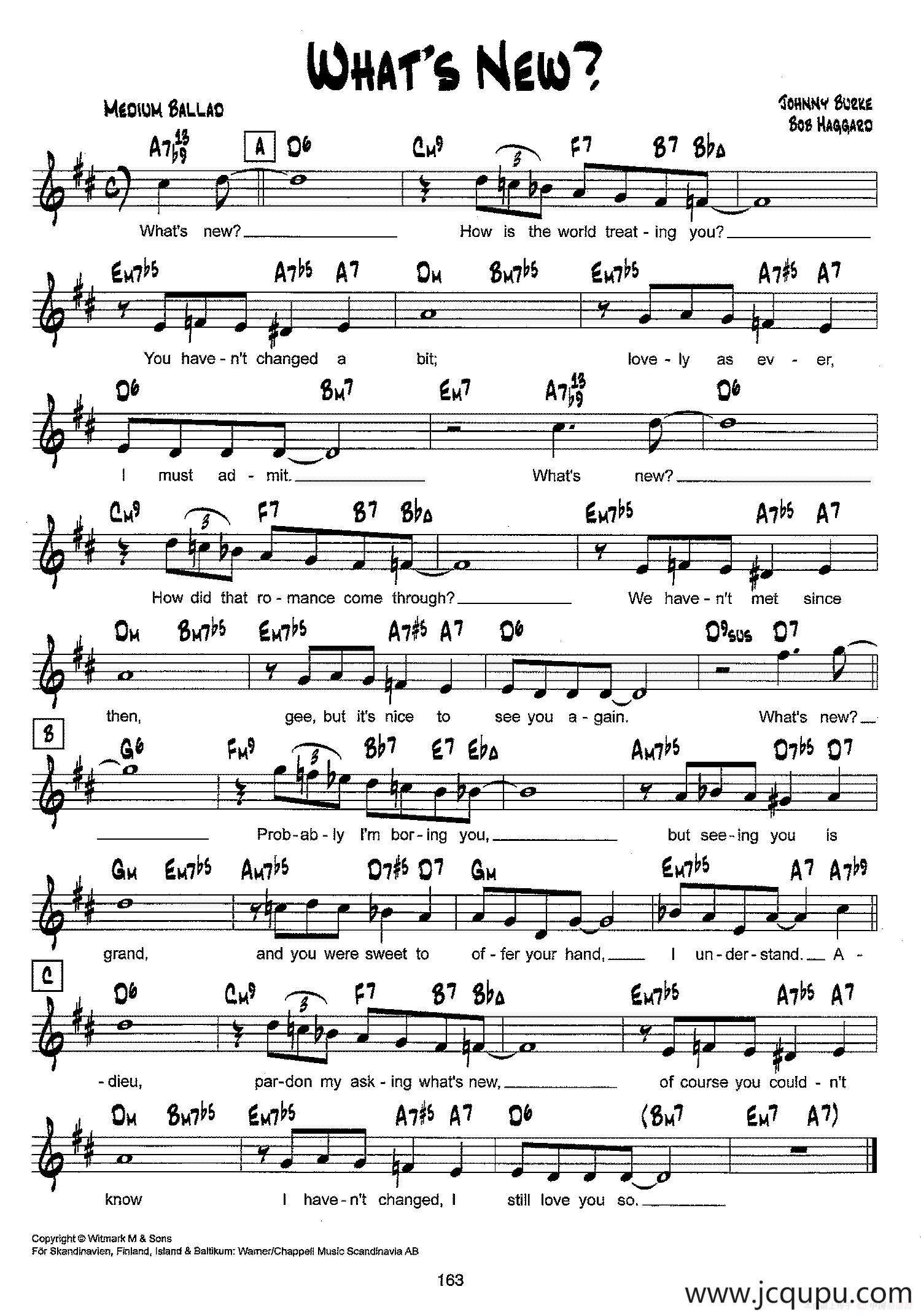 降B爵士乐谱：WHAT'S NEW？简谱