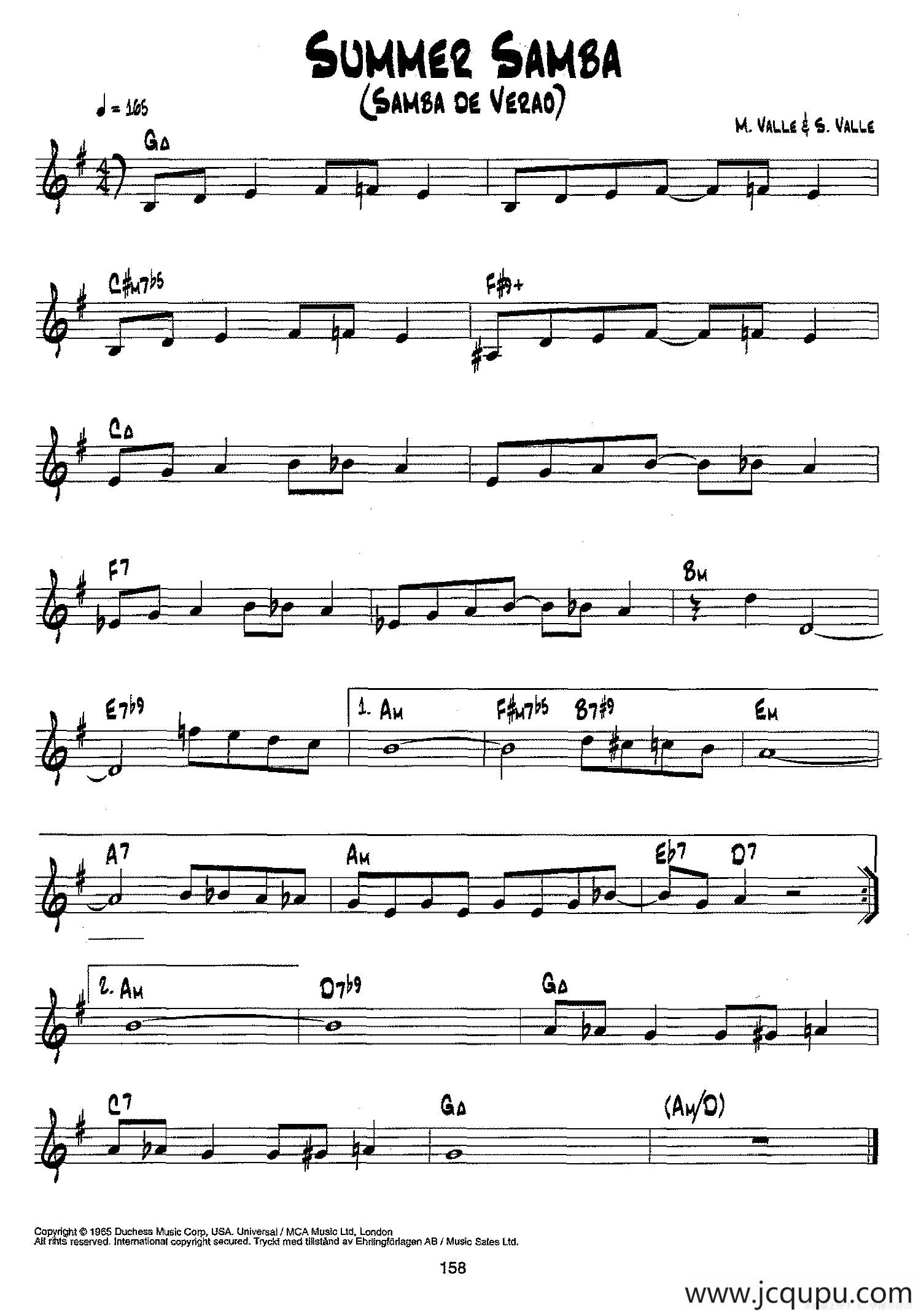降b爵士乐谱:summer samba简谱