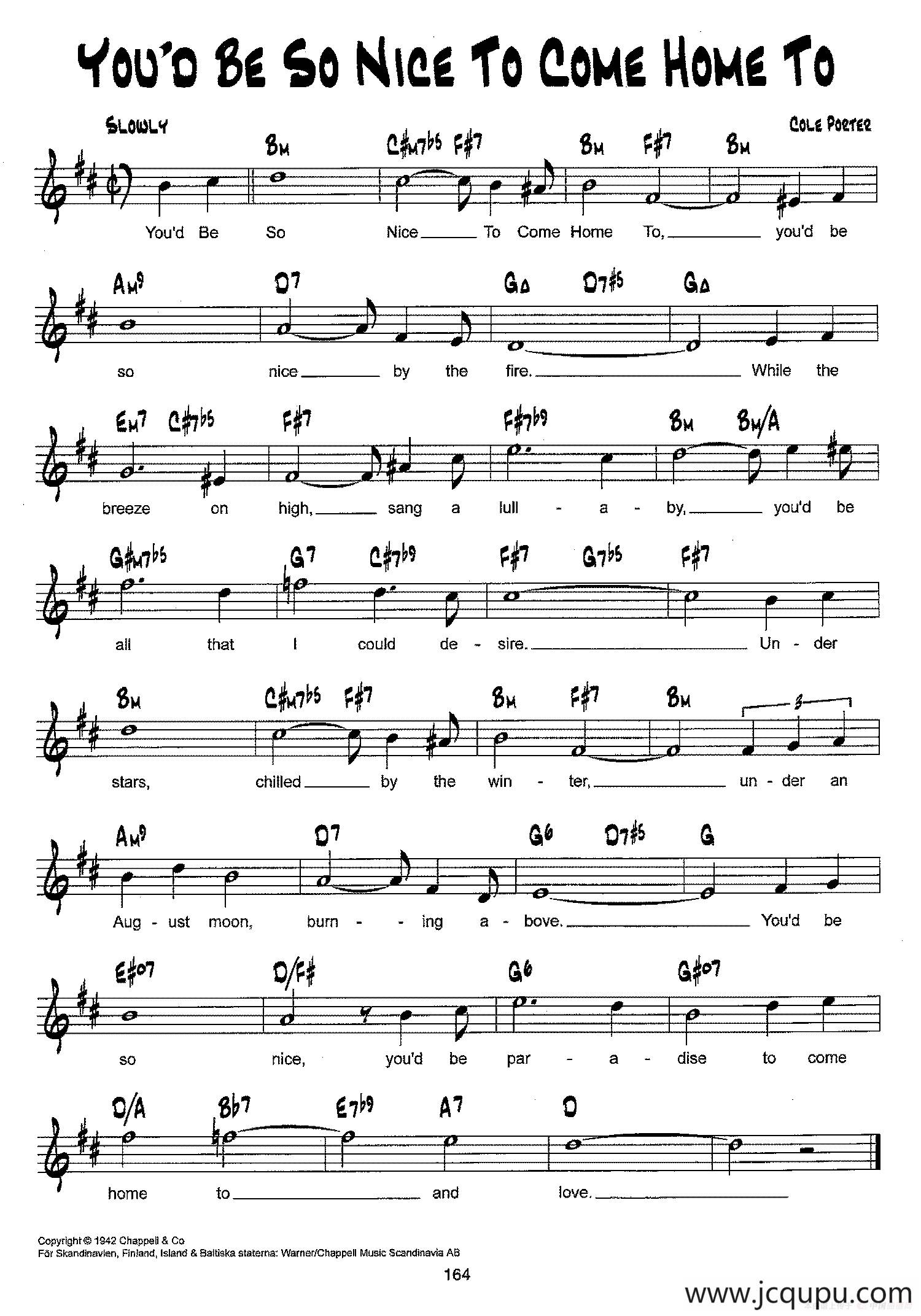 降B爵士乐谱：YOU'D BE SO NICE TO COME HOME TO简谱