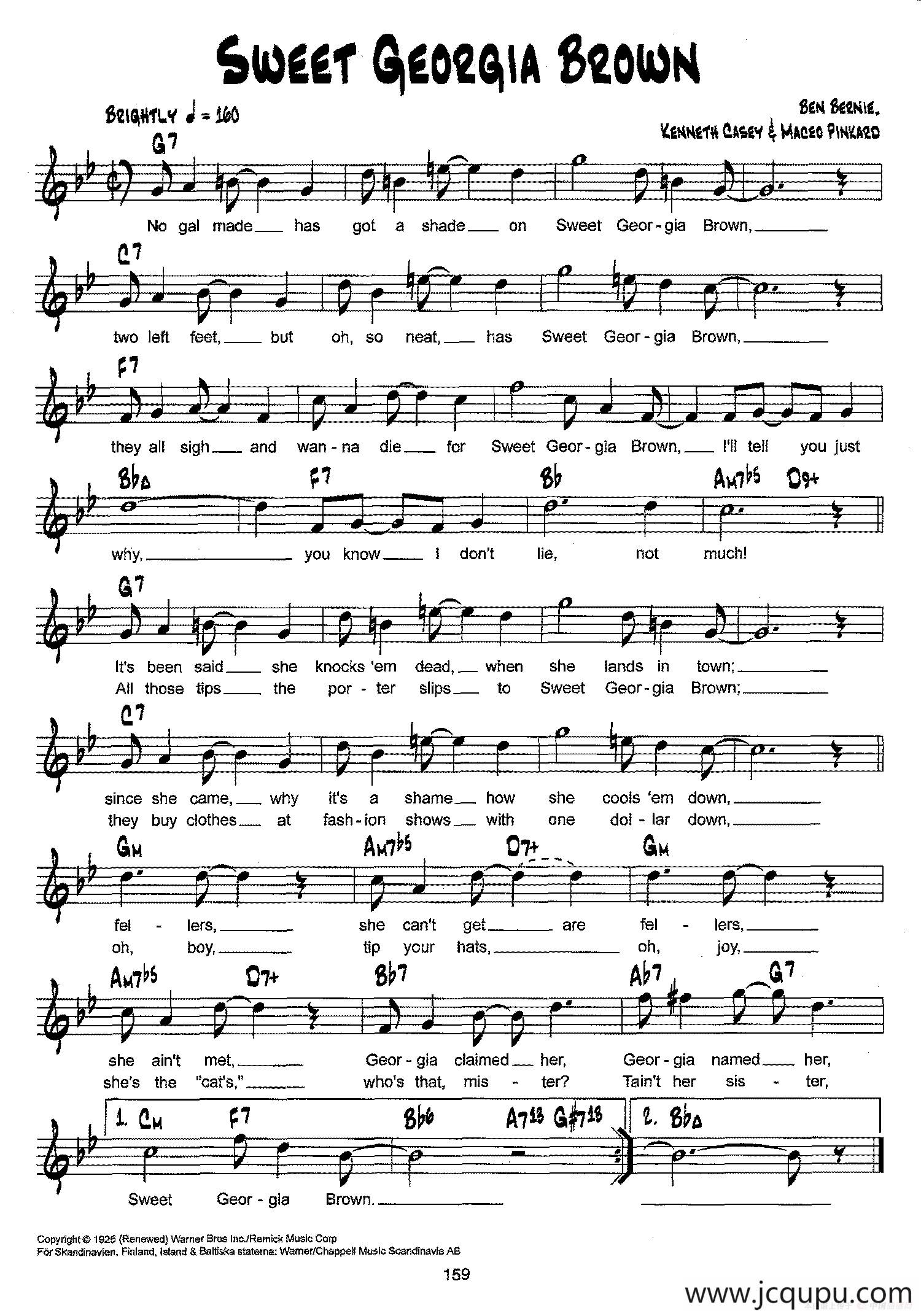 降B爵士乐谱：SWEET GEORGIA BROWN简谱