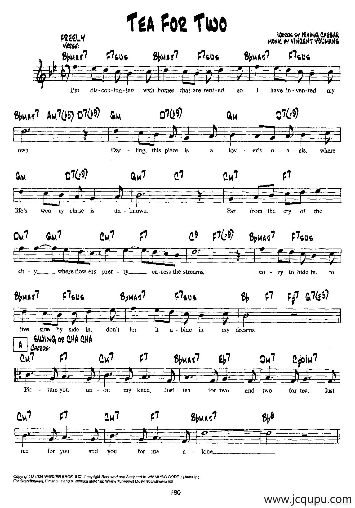 降B爵士乐谱：TEA FOR TWO简谱