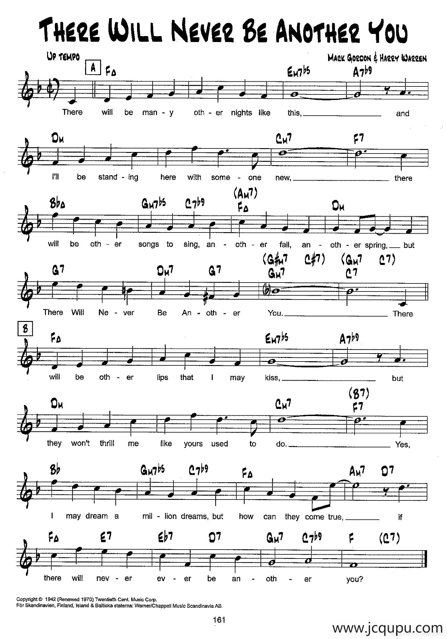 降B爵士乐谱：THERE WILL NEVER BE ANOTHER YOU简谱