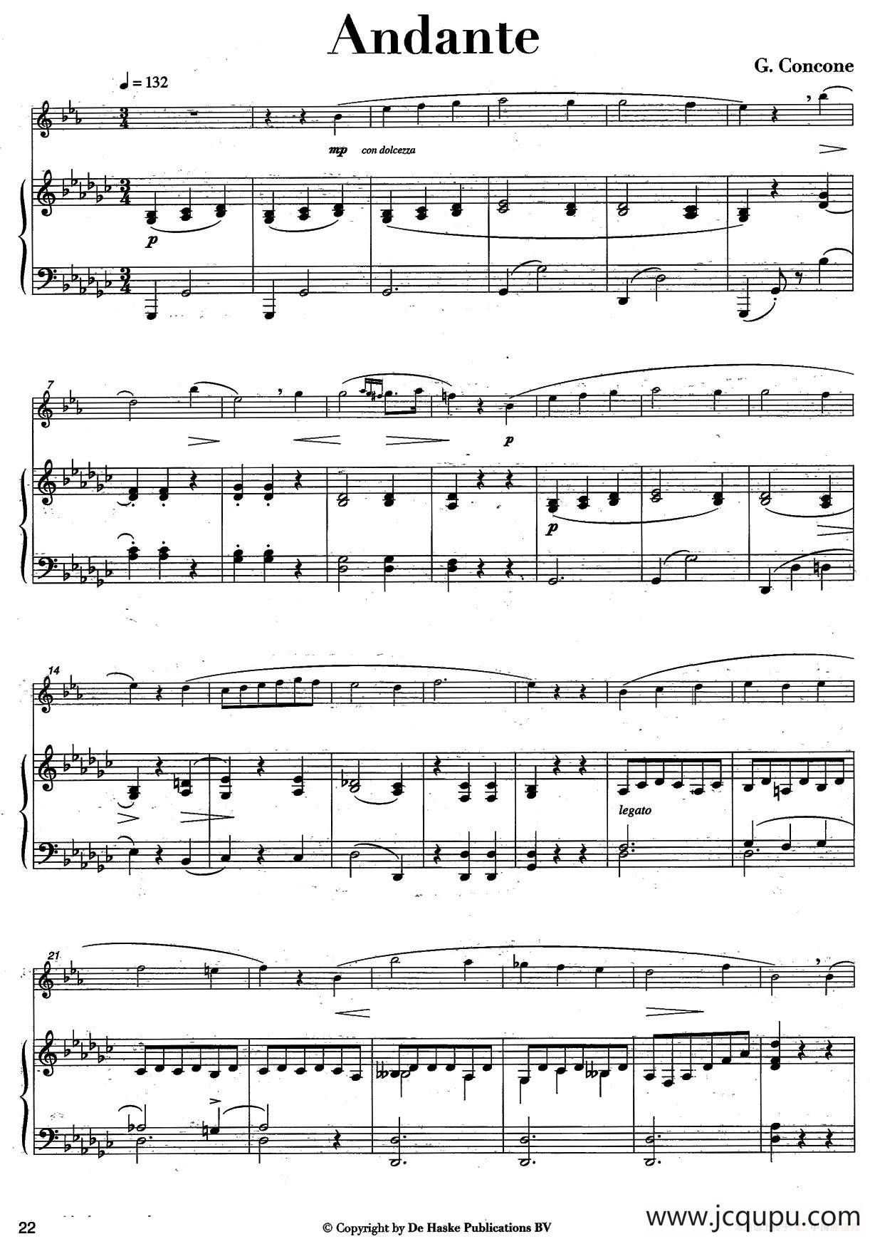 Andante（中音萨克所+钢琴伴奏、版本一）简谱