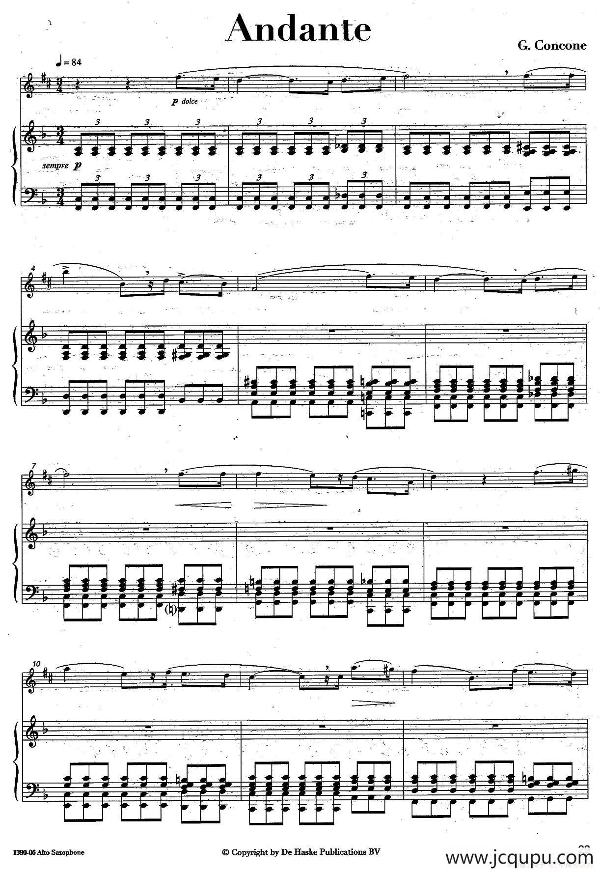 Andante（中音萨克所+钢琴伴奏、版本二）简谱