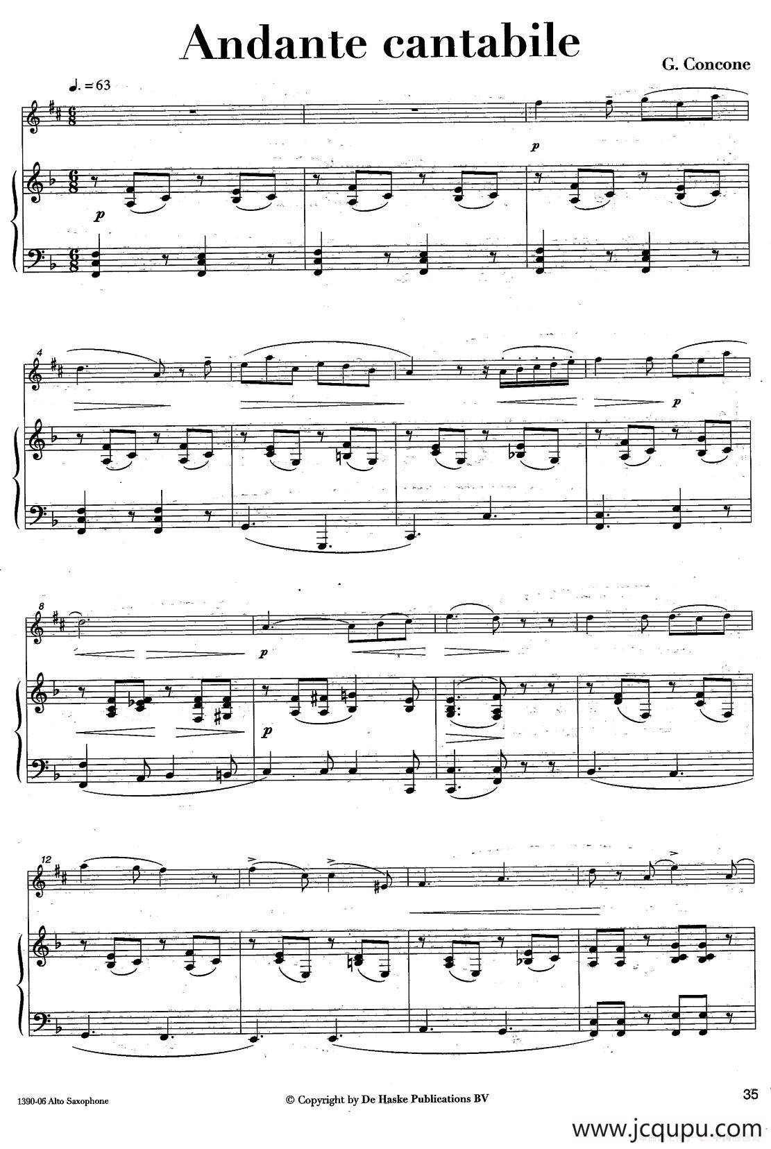 Andante cantabile（中音萨克所+钢琴伴奏、版本一）简谱
