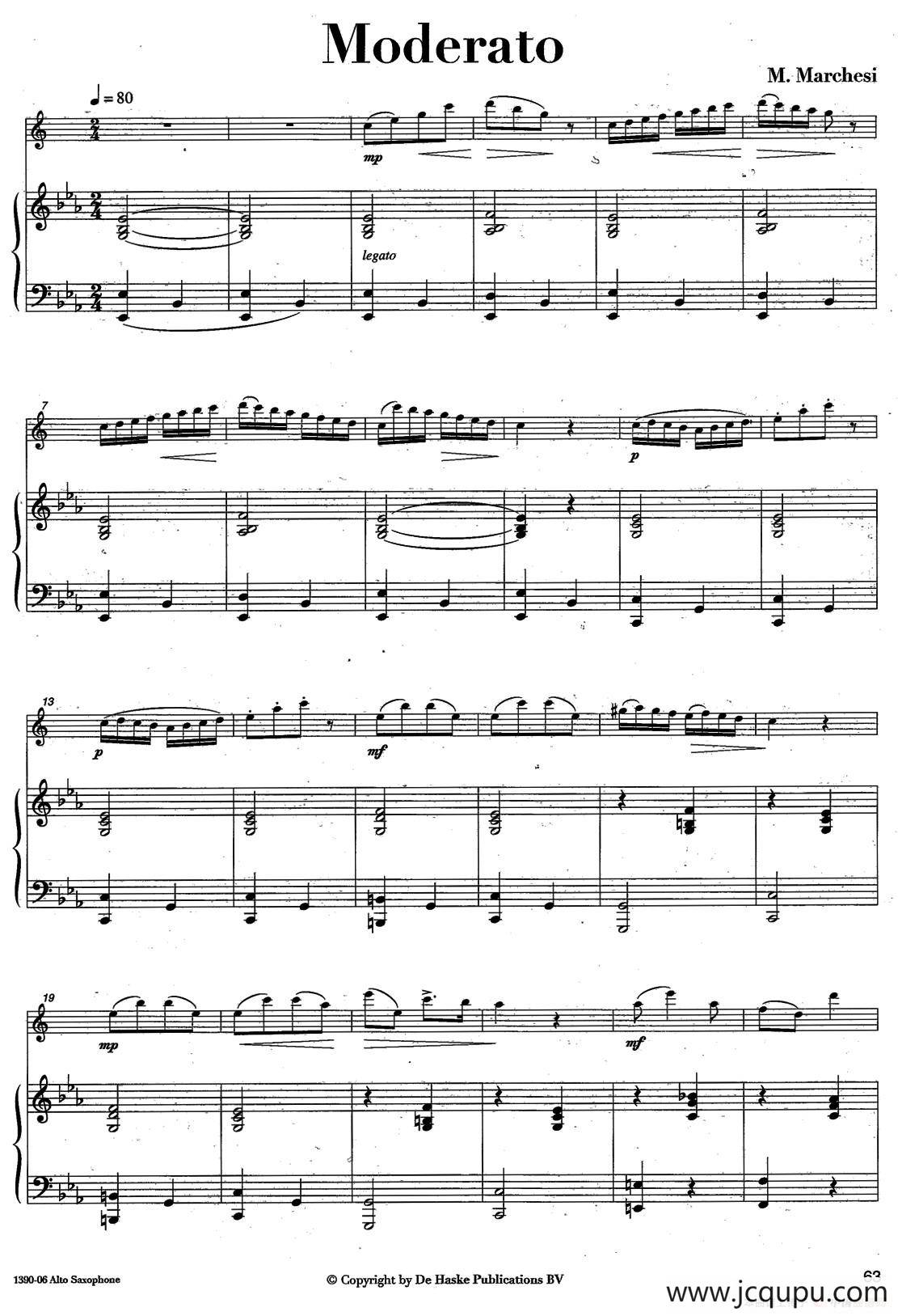 Moderato（中音萨克所+钢琴伴奏、版本二）简谱