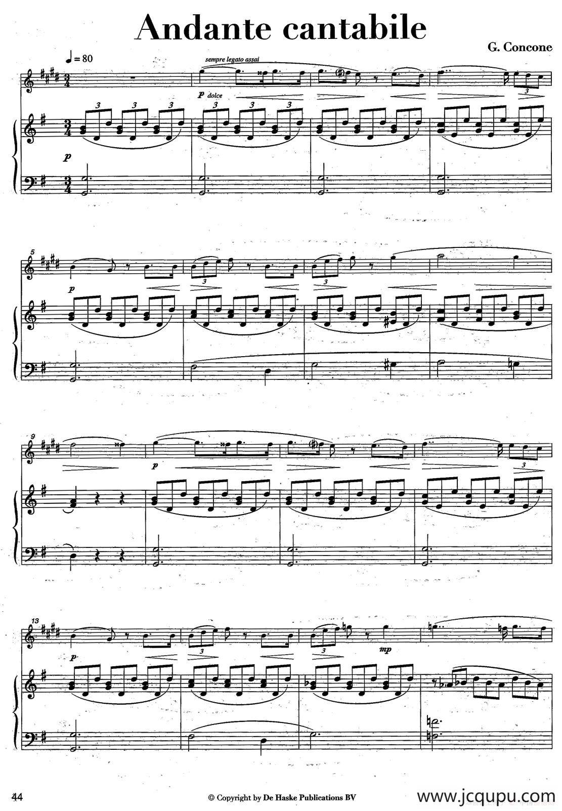 Andante cantabile（中音萨克所+钢琴伴奏、版本二）简谱