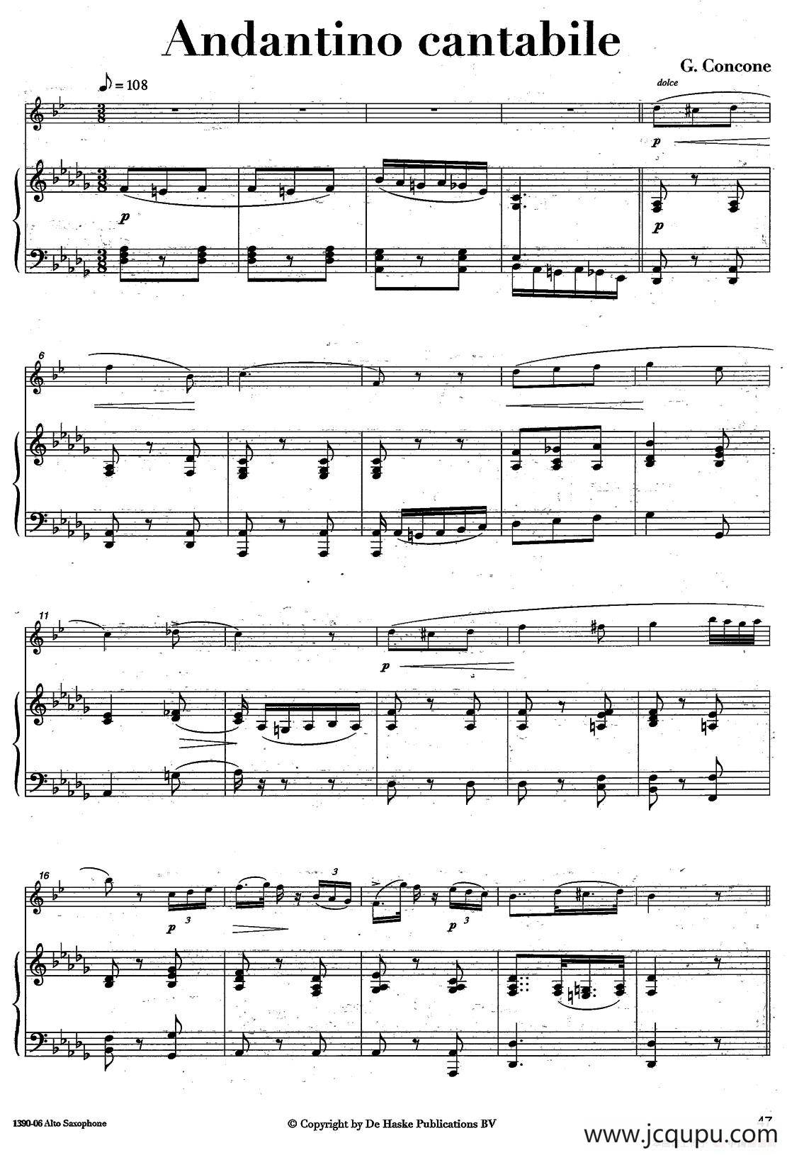 Andantino cantabile（中音萨克所+钢琴伴奏）简谱