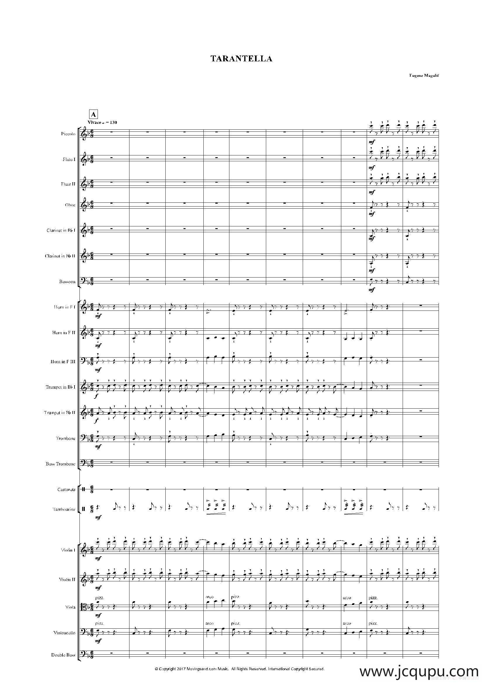 《来自皇室的舞蹈》管弦乐套曲：5.TARANTELLA（塔兰台拉）（总谱）简谱