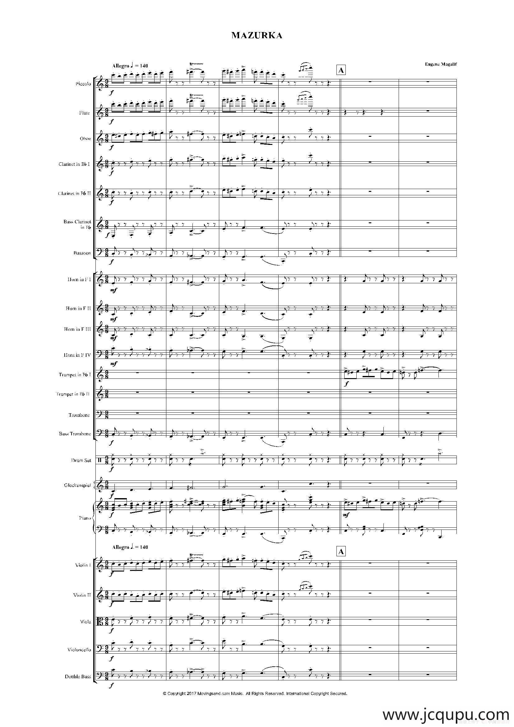 《来自皇室的舞蹈》管弦乐套曲：3.MAZURKA（玛祖卡）（总谱）简谱