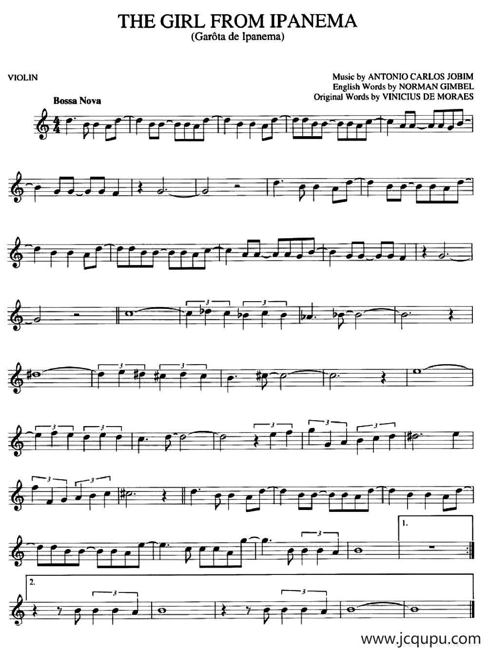 THE GIRL FROM LPANEMA简谱