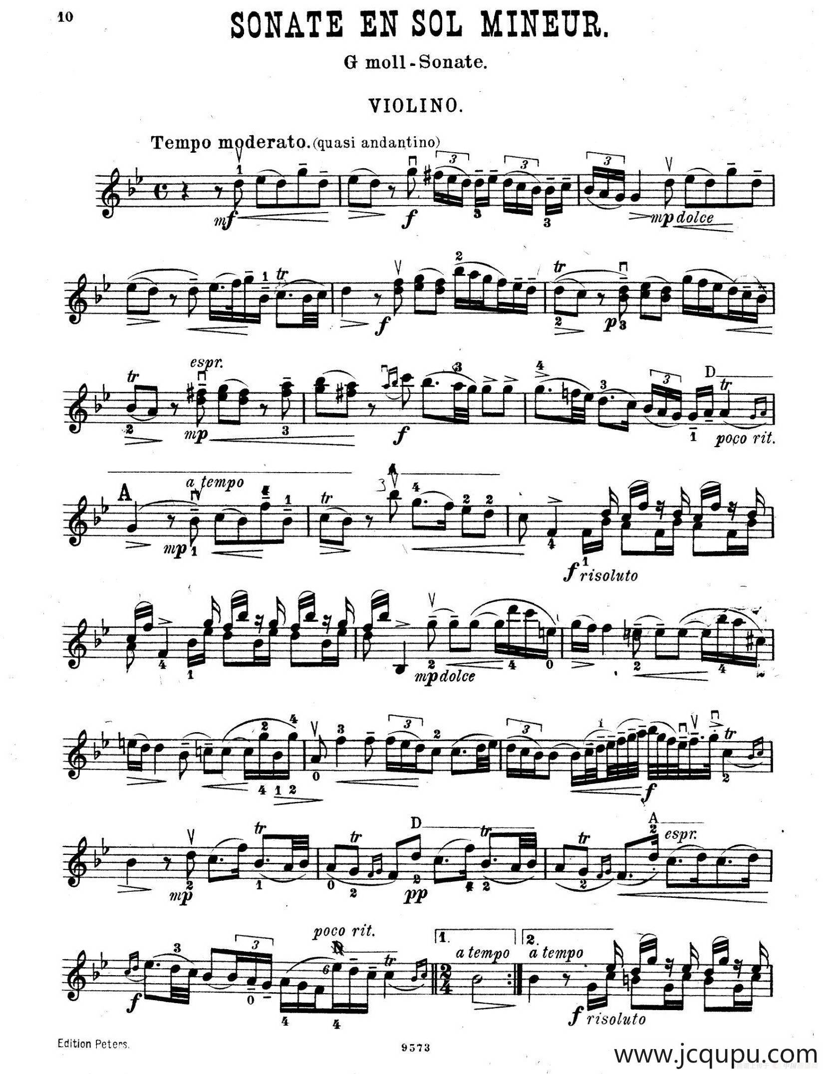 g小调小提琴奏鸣曲（塔蒂尼作曲版）简谱