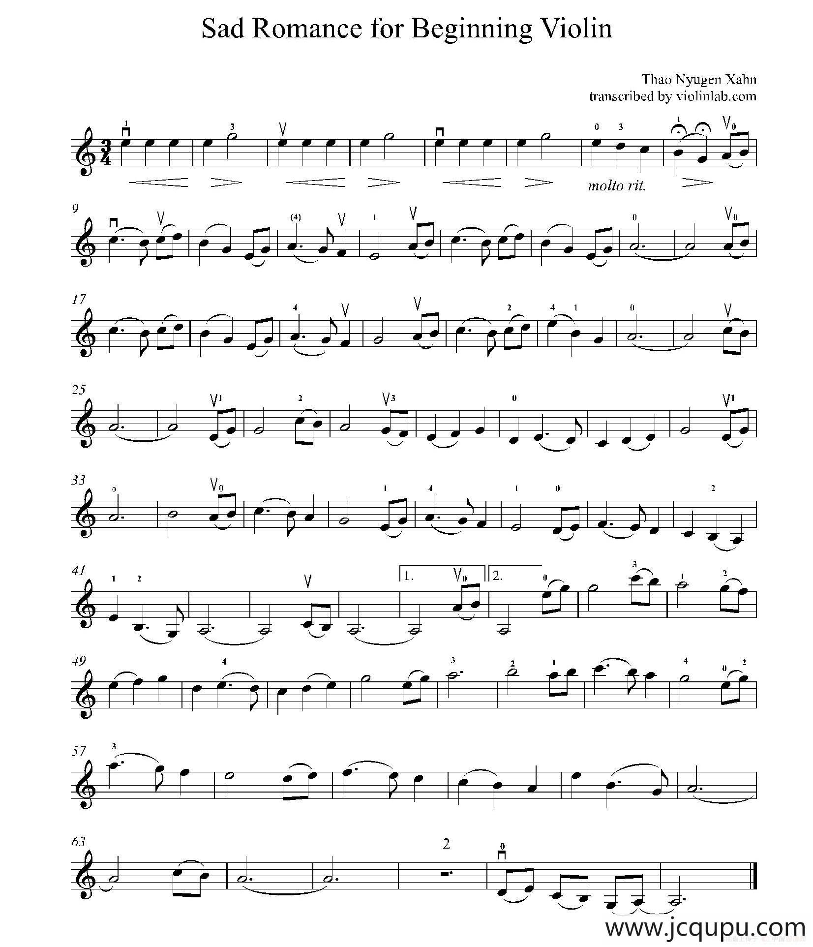 Sad Rommance for Beginning Violin简谱