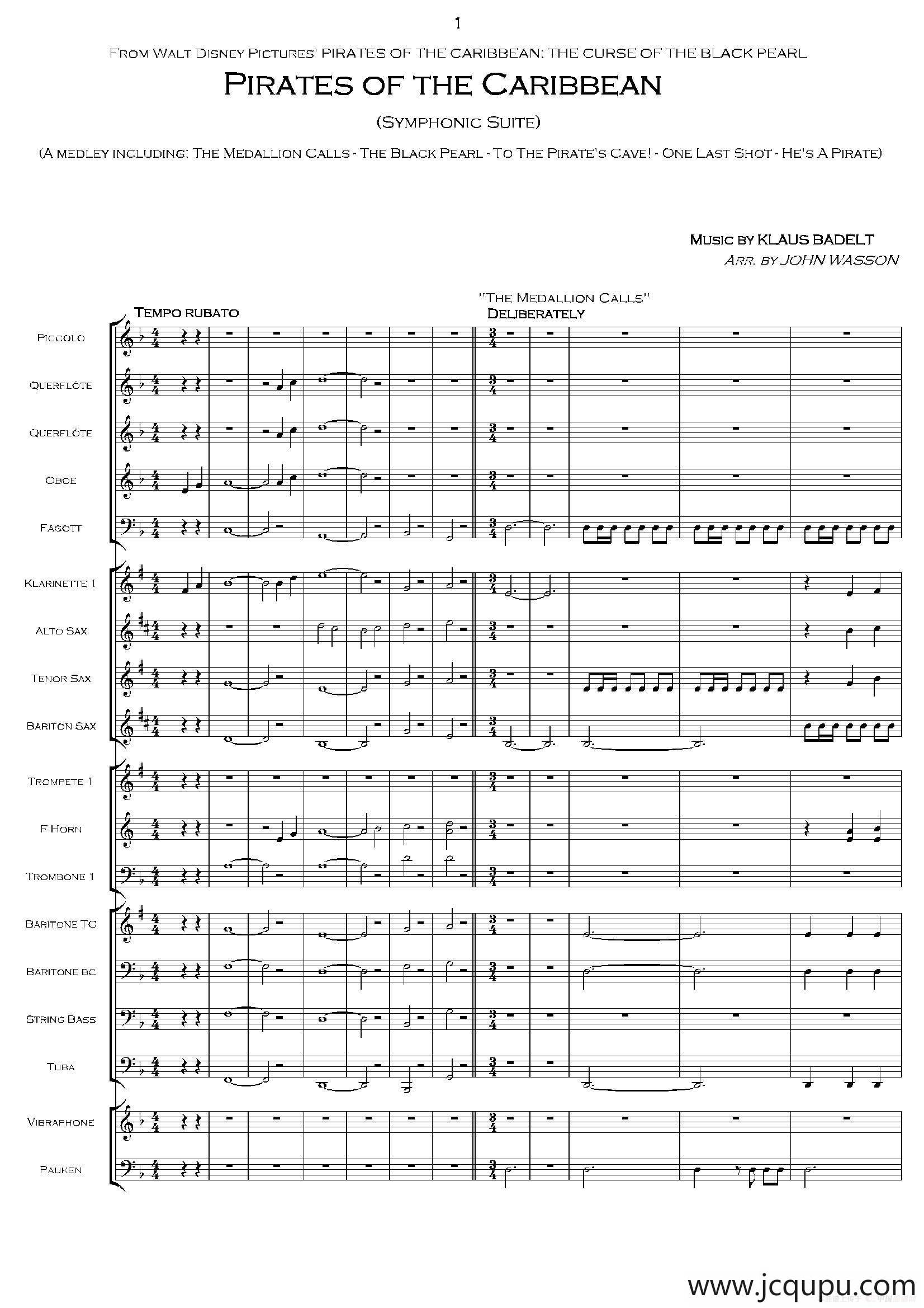 加勒比海盗交响组曲（PIRATES OF THE CARIBBEAN）（交响总谱）简谱