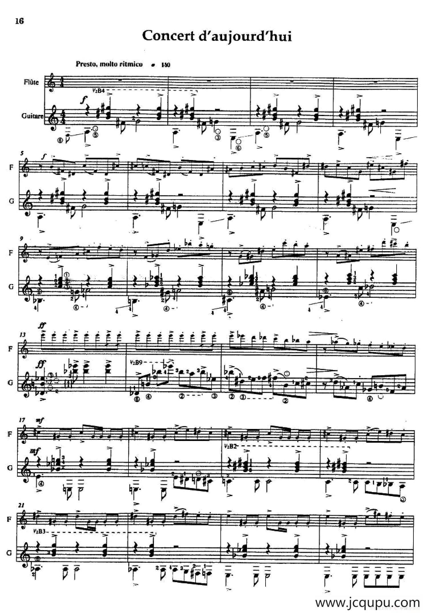 Histoire du Tango：4、Concerto d’aujourd’hui（长笛+吉他）简谱