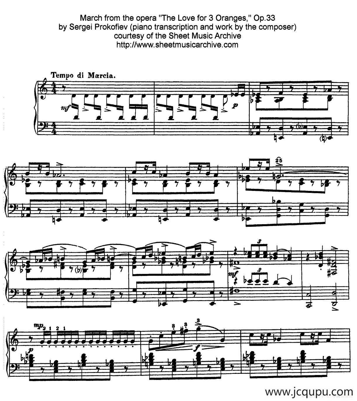 Marche from The Love for 3 Oranges Op.33（《三个桔子的爱情》进行曲）简谱