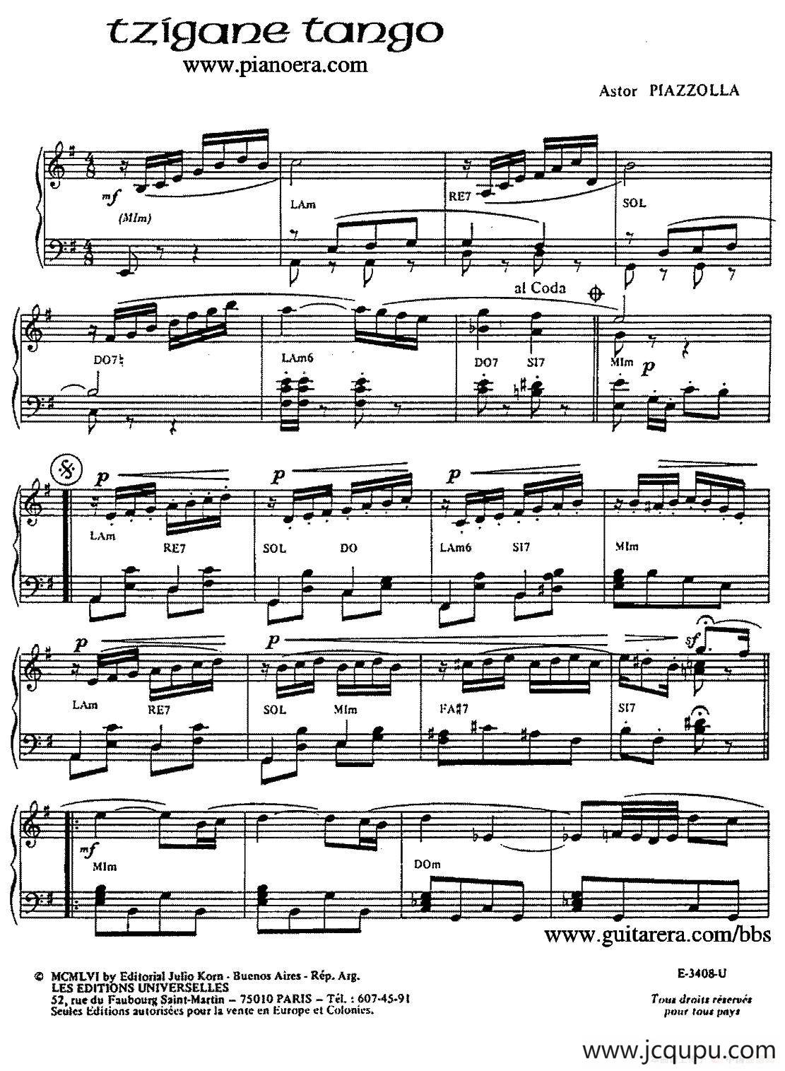 Tzigane Tango（茨冈探戈）简谱