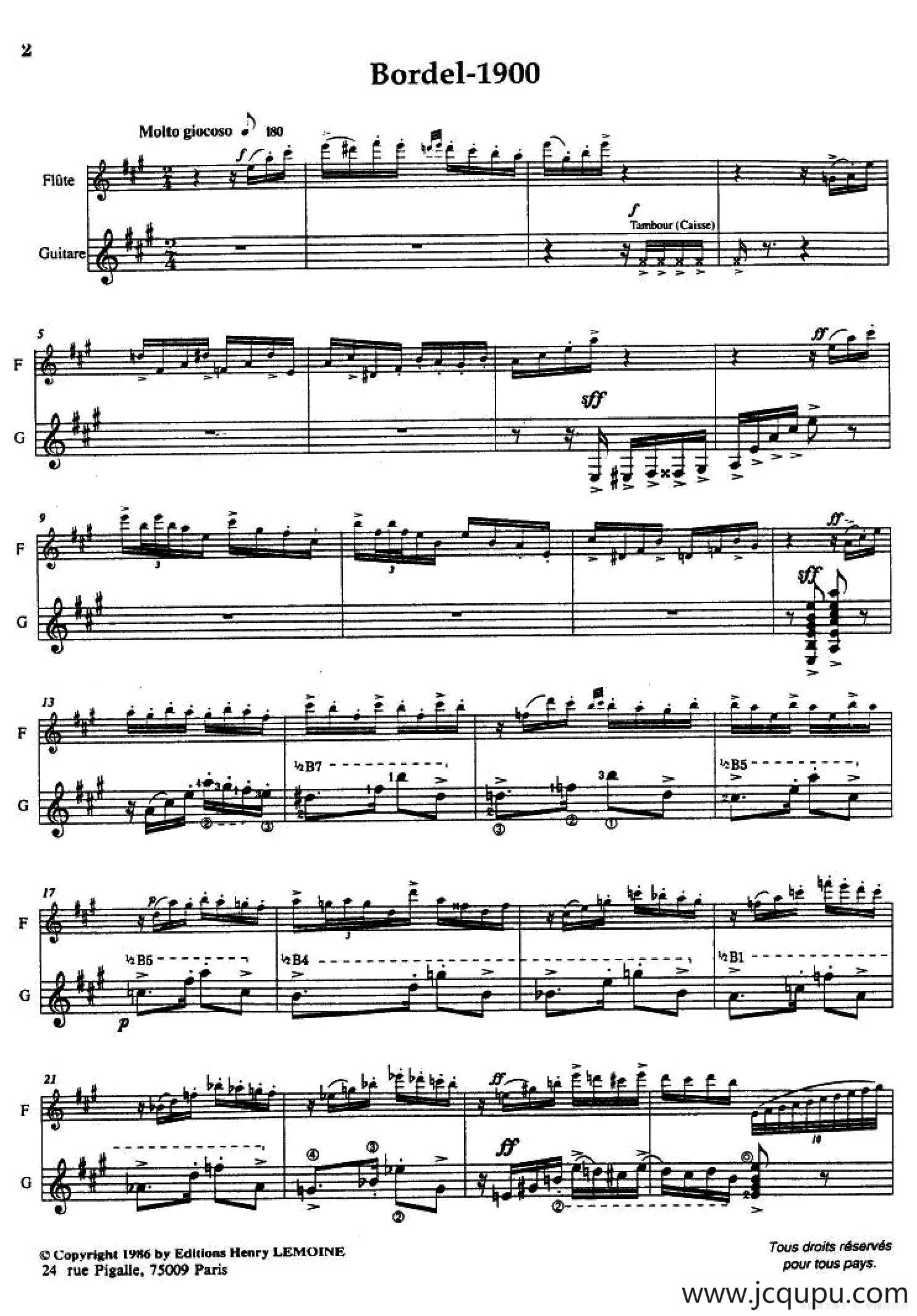 Histoire du Tango：1、Bordel 1900（长笛+吉他）简谱