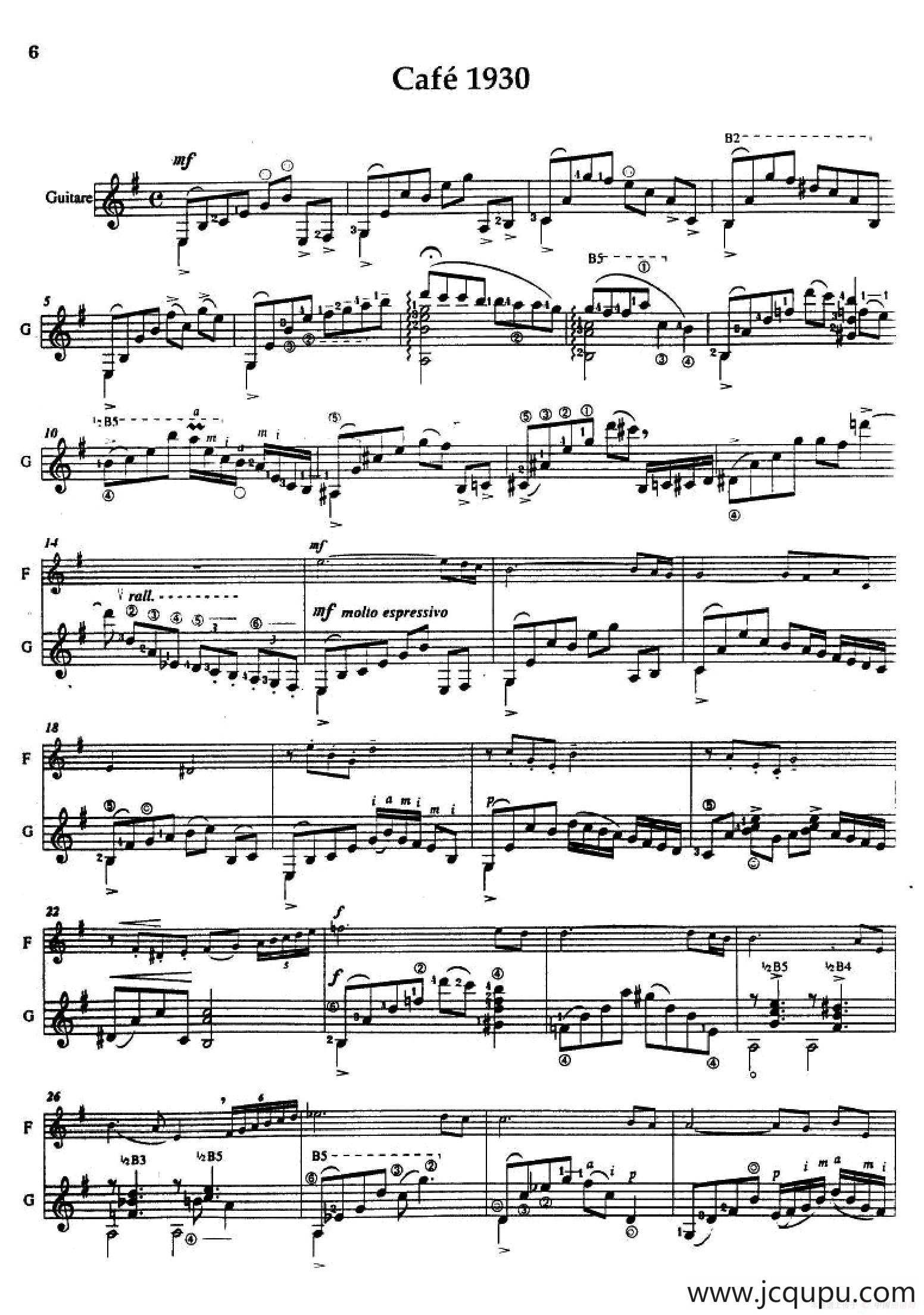 Histoire du Tango：2、Café 1930（长笛+吉他）简谱