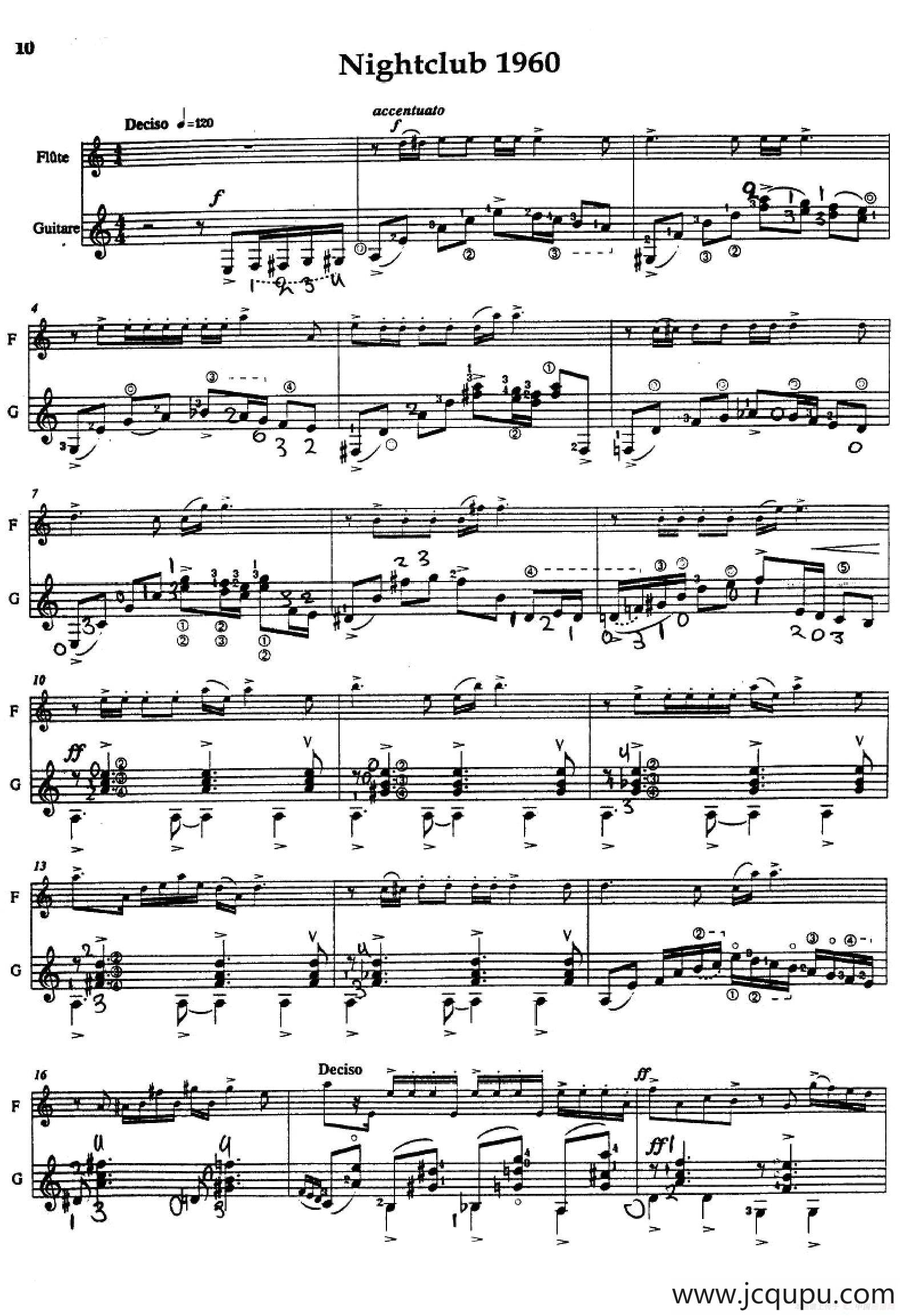 Histoire du Tango：3、Nightclub 1960（长笛+吉他）简谱